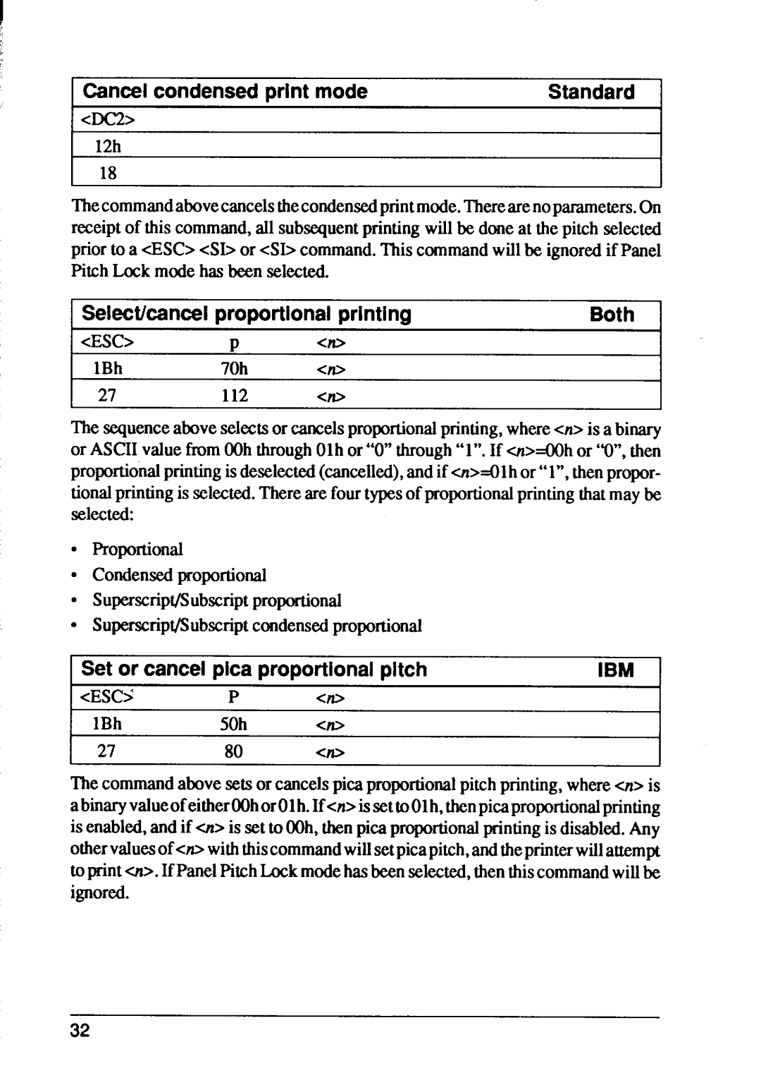 Star Micronics XB24-10, XB24-15 user manual Cancel condensed print mode, Selectkancel, proportional printing, Both, Standard 