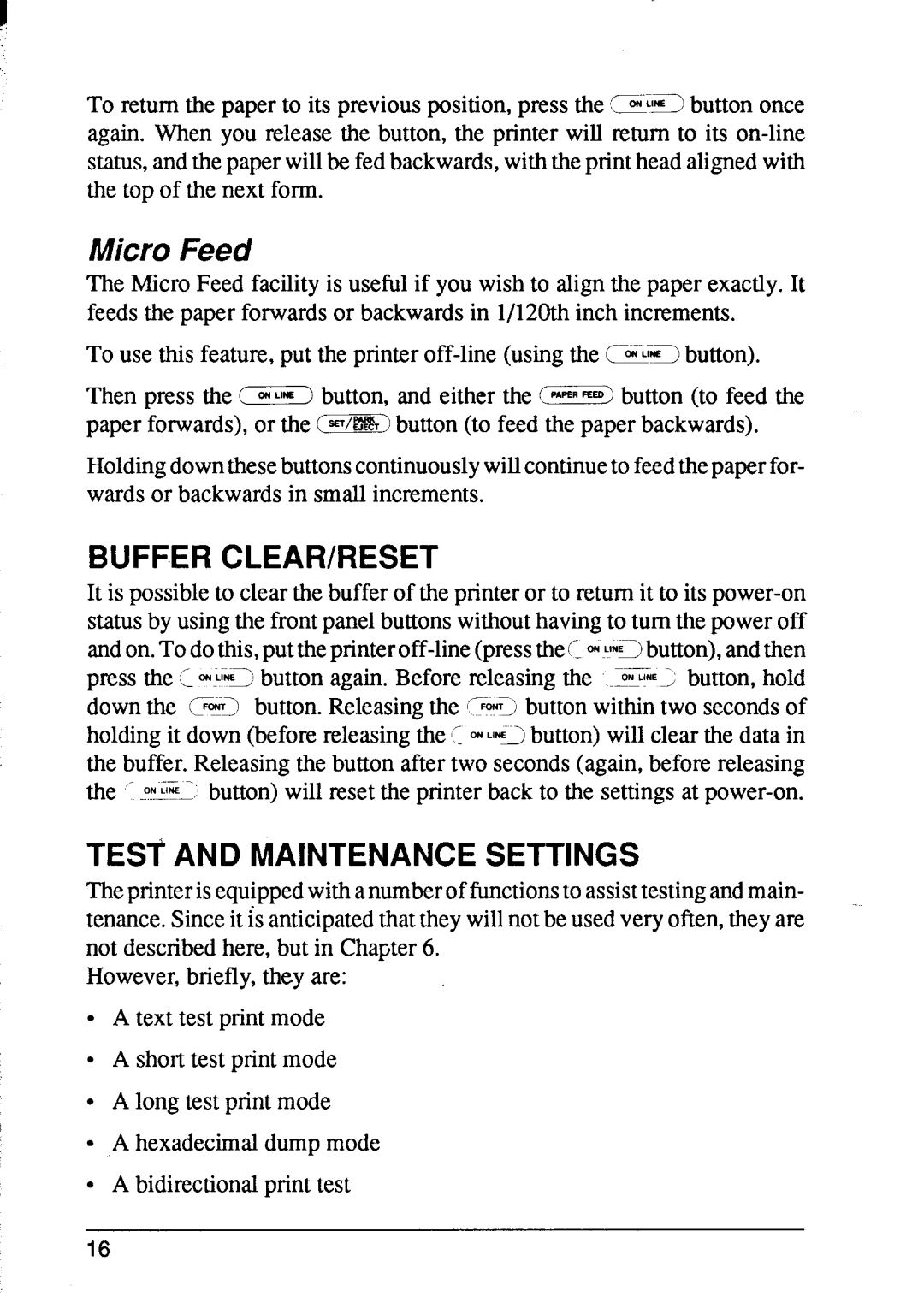 Star Micronics XB24-10, XB24-15 user manual Micro Feed, Buffer CLEAR/RESET 