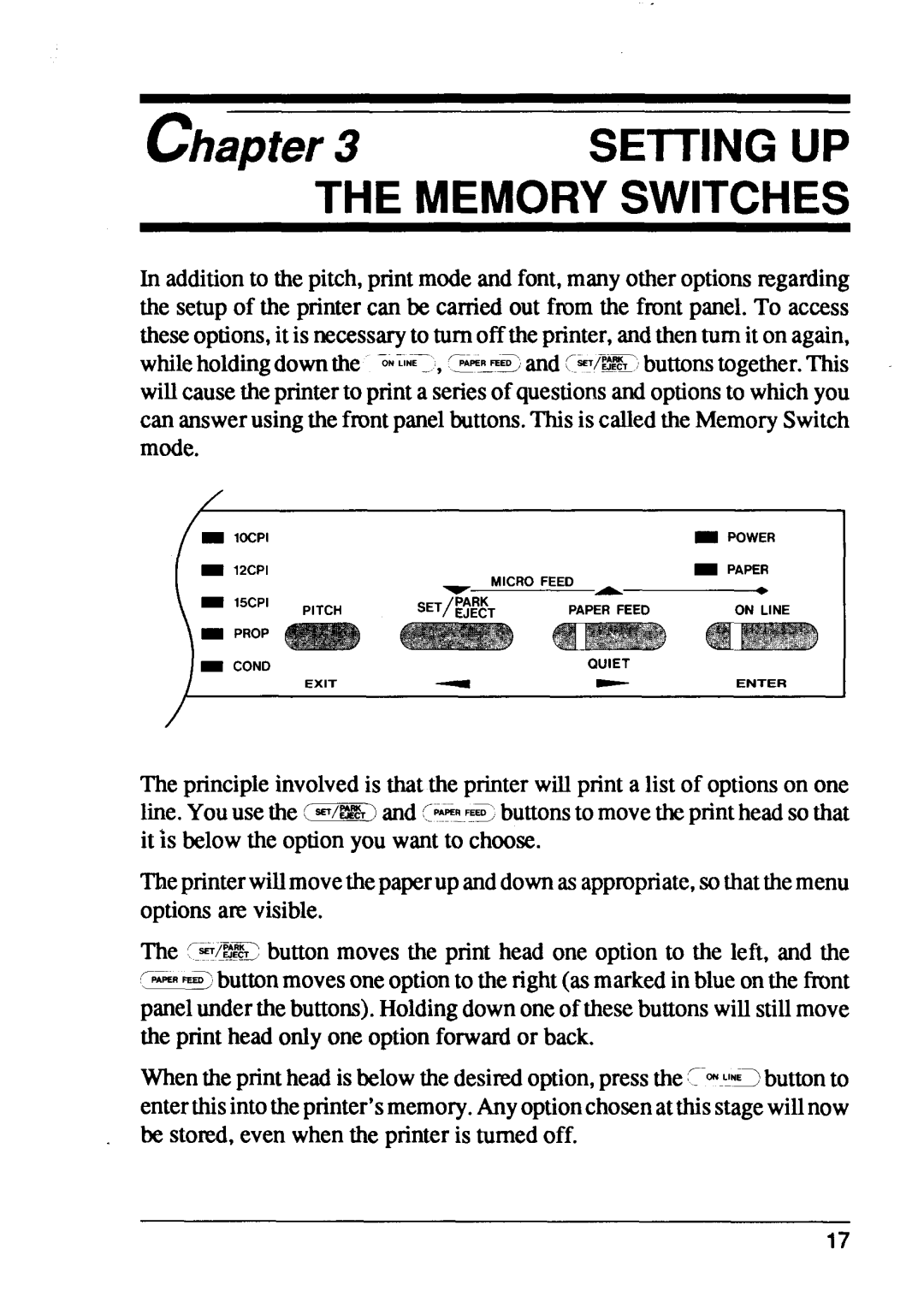 Star Micronics XB24-15, XB24-10 user manual Setting UP the Memory Switches 