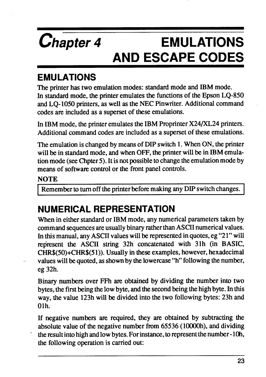 Star Micronics XB24-15, XB24-10 user manual Emulations, Numerical Representation 