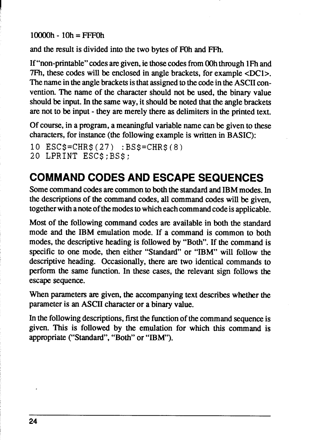 Star Micronics XB24-10, XB24-15 user manual Command Codes and Escape Sequences 