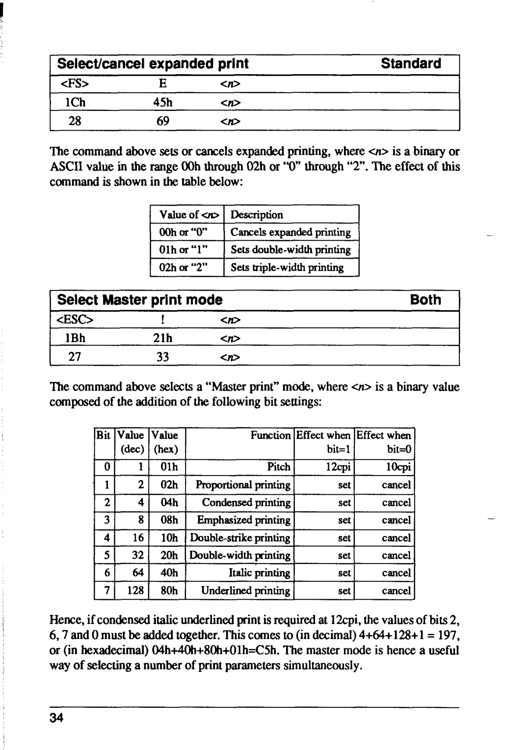 Star Micronics XB24-10, XB24-15 user manual Selectkancel Expanded print, Select Master print mode, Esc! PIP 