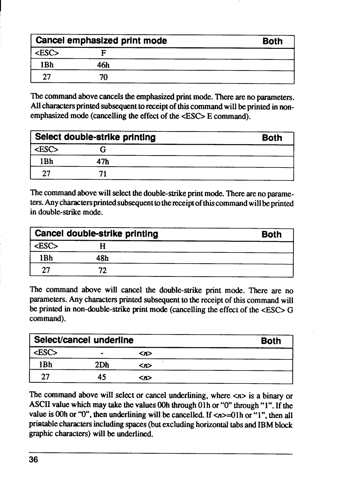 Star Micronics XB24-10 Cancel emphasized print mode, Select double-strike printing Both, Cancel double-strlke printing 