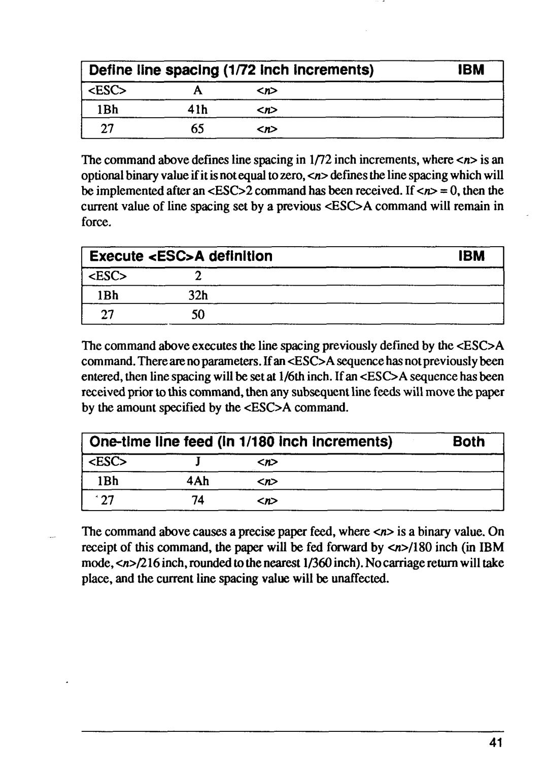 Star Micronics XB24-15, XB24-10 user manual Define line spacing l/72 Inch increments, Execute Esca definition 