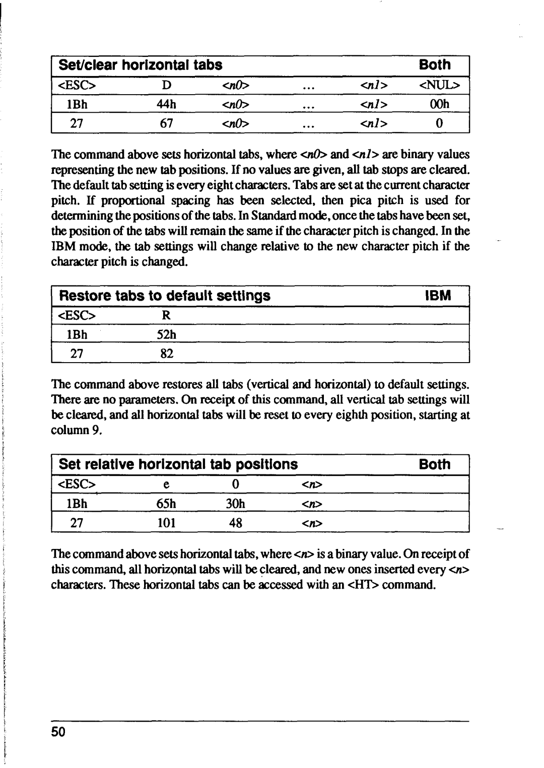 Star Micronics XB24-10, XB24-15 user manual Set/clear Horizontal tabs Both ES6, Restore tabs to default settings 