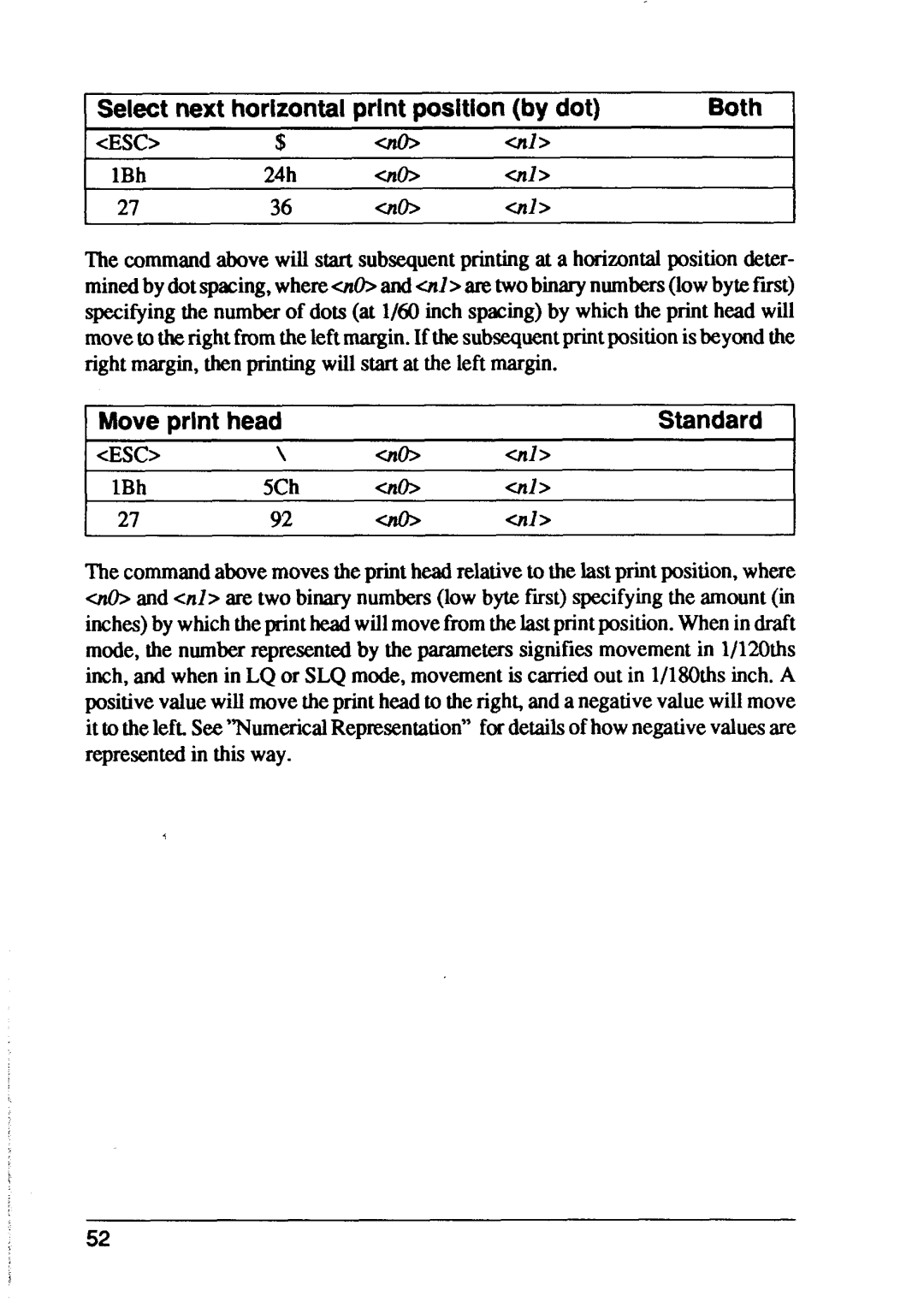 Star Micronics XB24-10, XB24-15 user manual Select next horizontal print position by dot, Move print head 