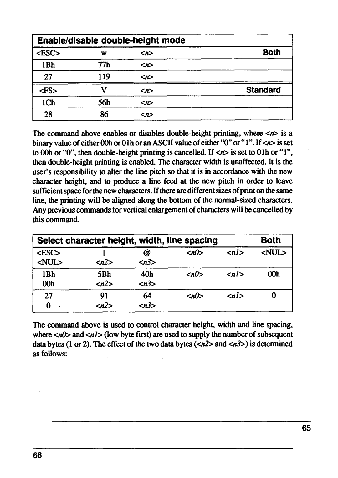 Star Micronics XB24-10, XB24-15 Enable/disable double-height mode, Select character height, width, line spacing Both 