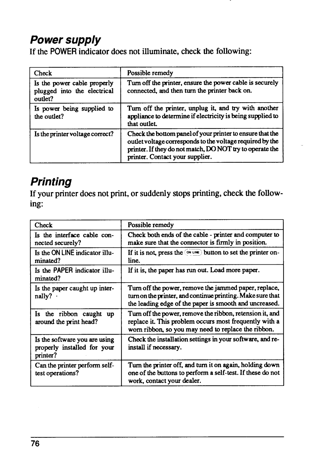 Star Micronics XB24-10, XB24-15 user manual Power supply, Printing 