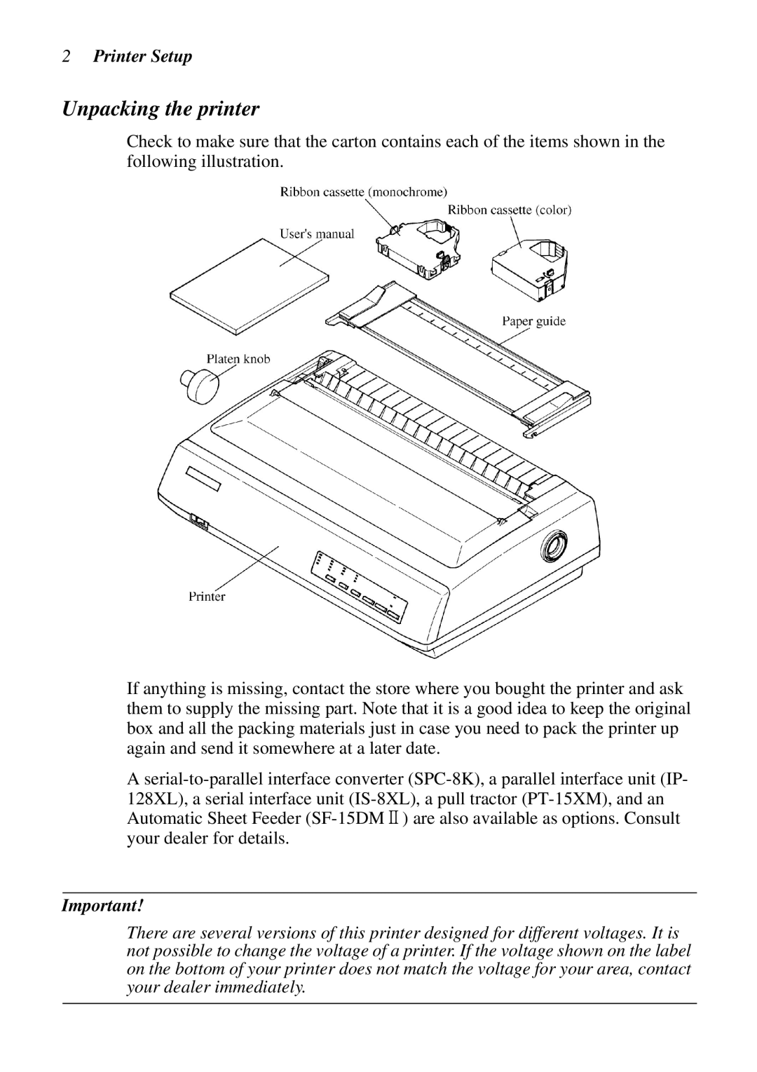 Star Micronics XB24-250 II user manual Unpacking the printer, Printer Setup 