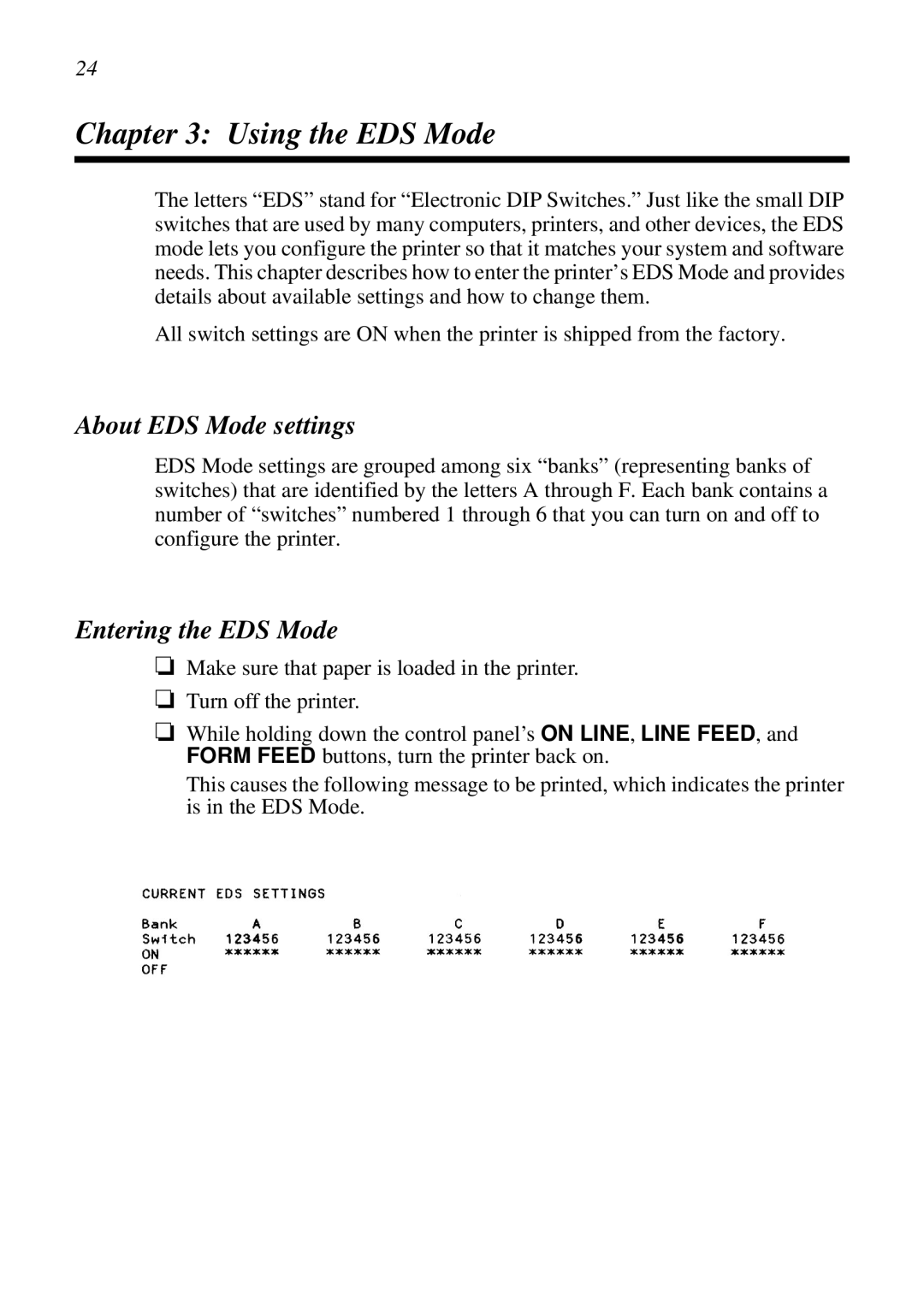 Star Micronics XB24-250 II user manual Using the EDS Mode, About EDS Mode settings, Entering the EDS Mode 