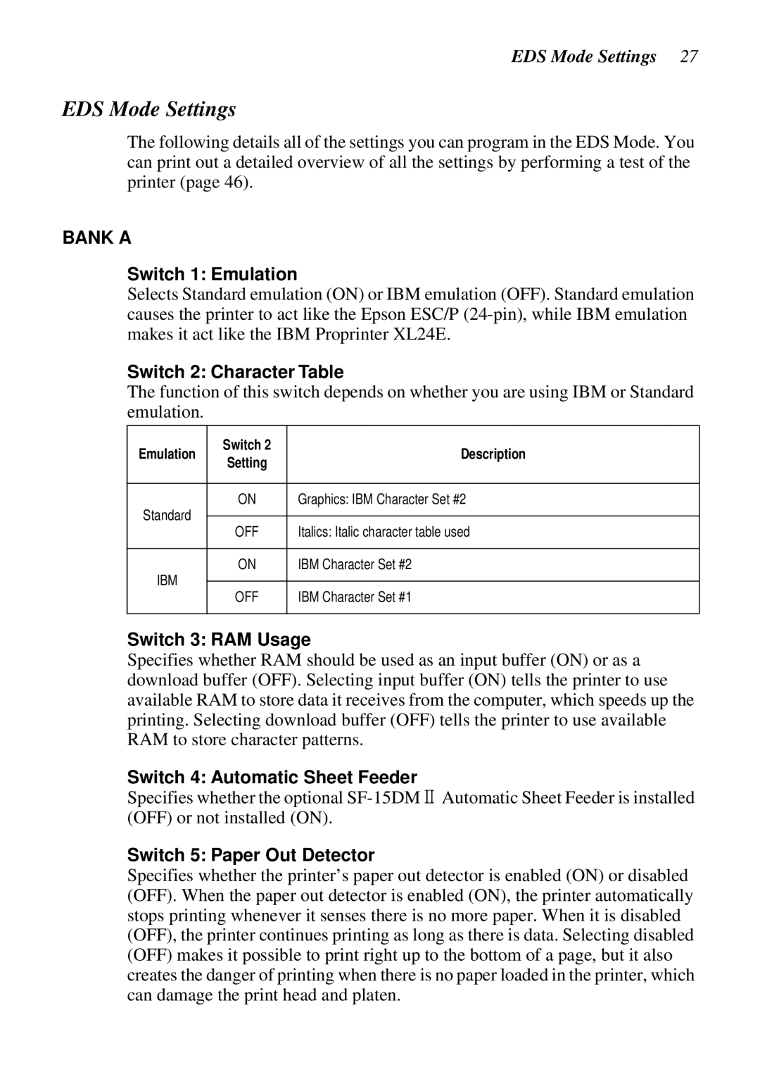 Star Micronics XB24-250 II user manual EDS Mode Settings 