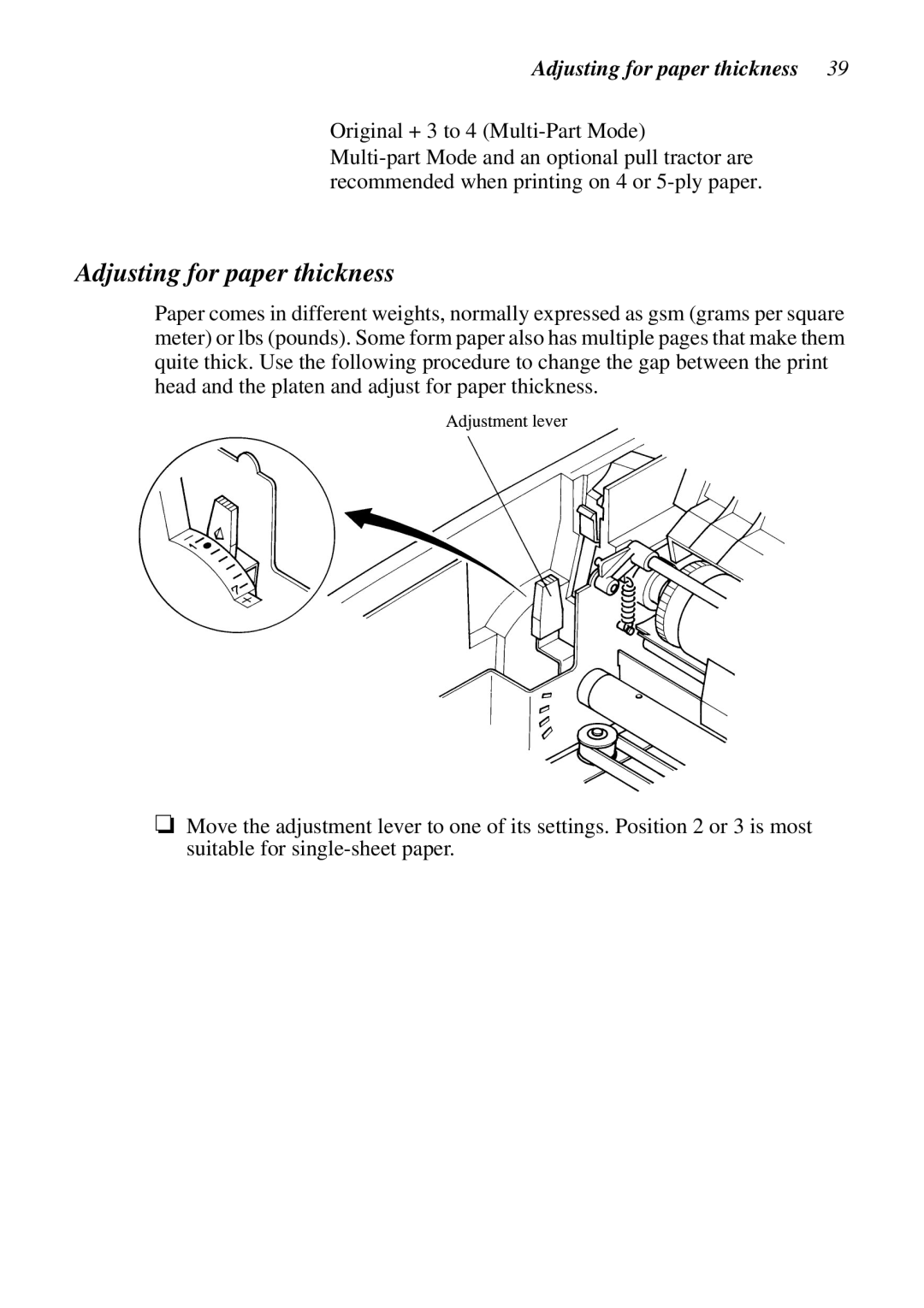 Star Micronics XB24-250 II user manual Adjusting for paper thickness 