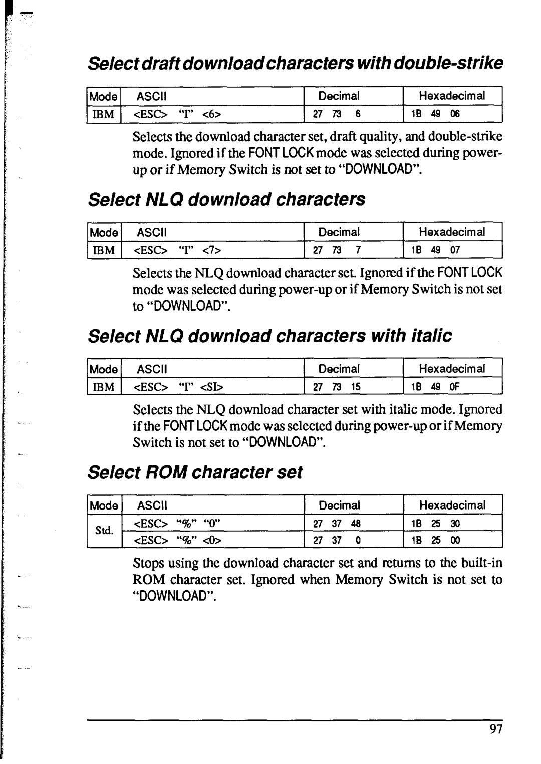 Star Micronics XR-1520, XR-1020 manual Selectdraftdownloadcharacterswithdouble-strike, Select NLQ download characters 