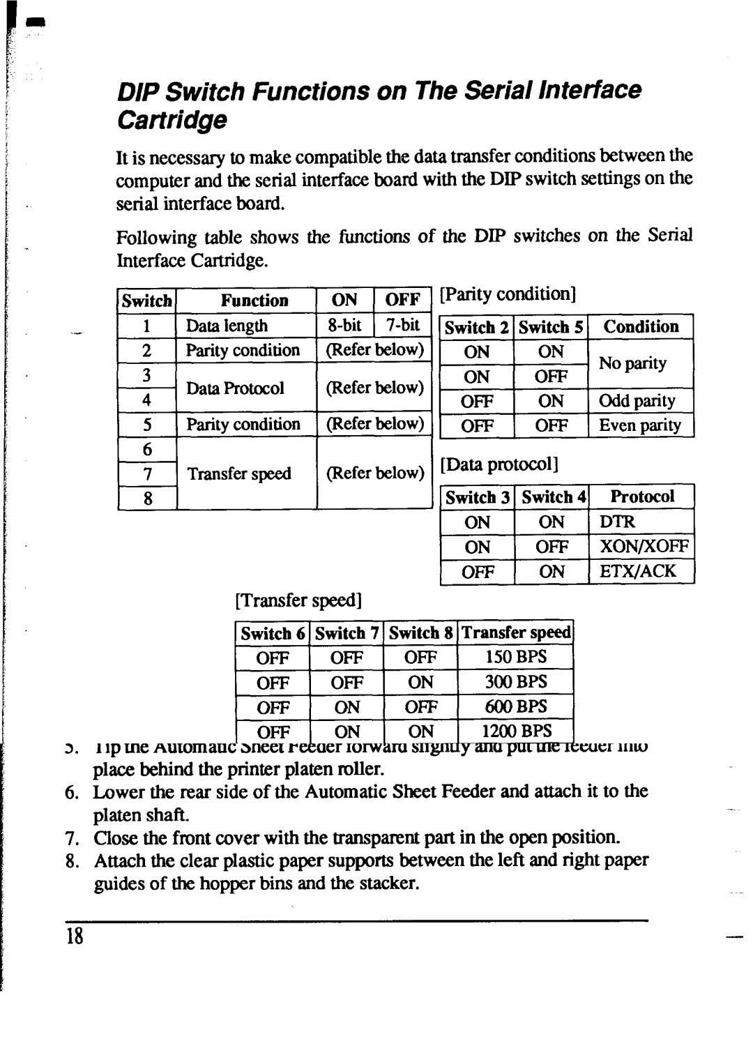 Star Micronics XR-1520, XR-1020 manual Iz-+E, DIP Switch Functions on The Serial Interface Cartridge 