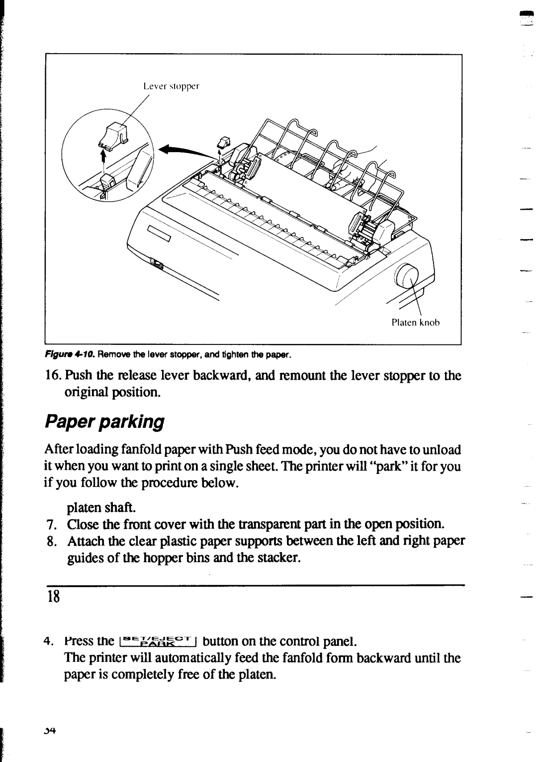 Star Micronics XR-1020, XR-1520 manual Paper parking 