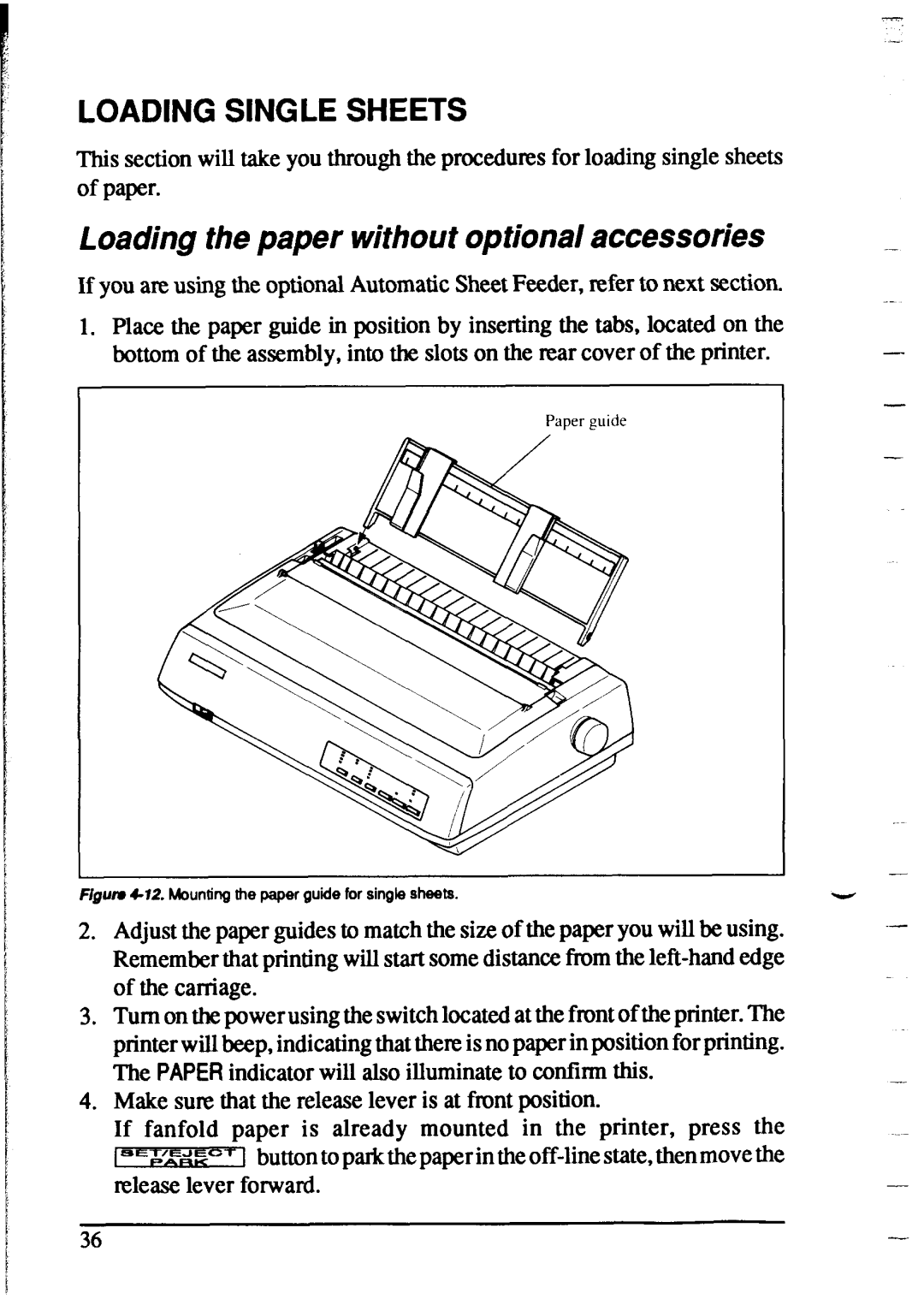 Star Micronics XR-1020, XR-1520 manual Loading Single Sheets, Loading the paper without optional accessories 