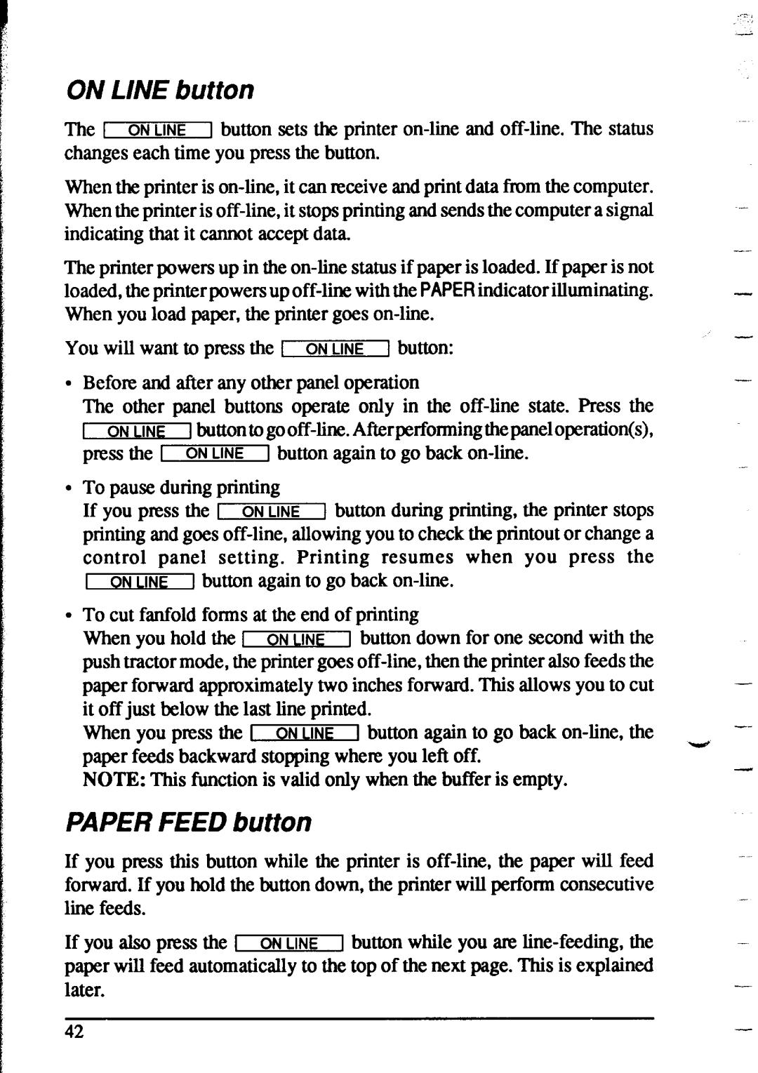 Star Micronics XR-1020, XR-1520 manual On Line button, Paper Feed button 