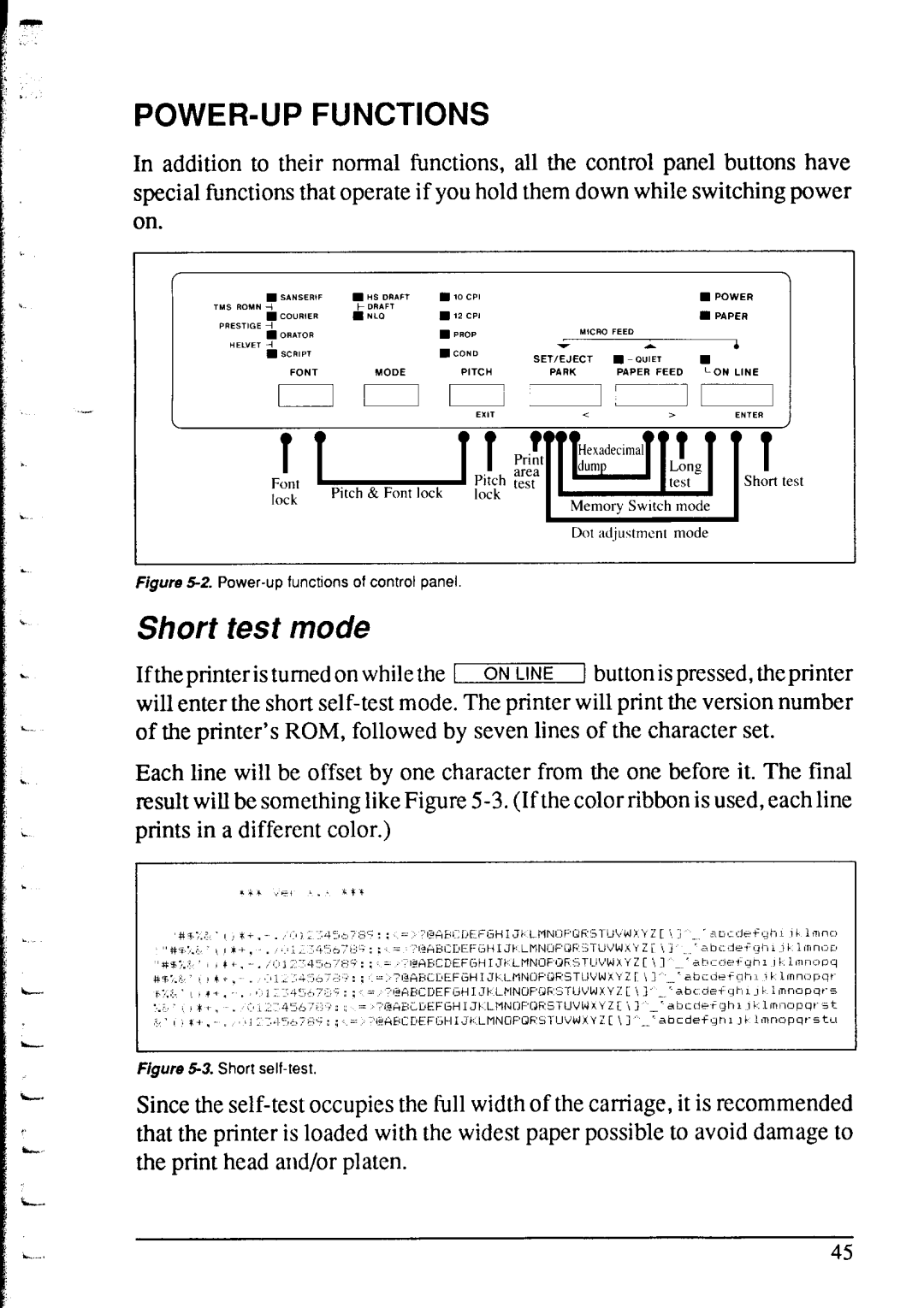 Star Micronics XR-1520, XR-1020 manual Short test mode, POWER-UP Functions 