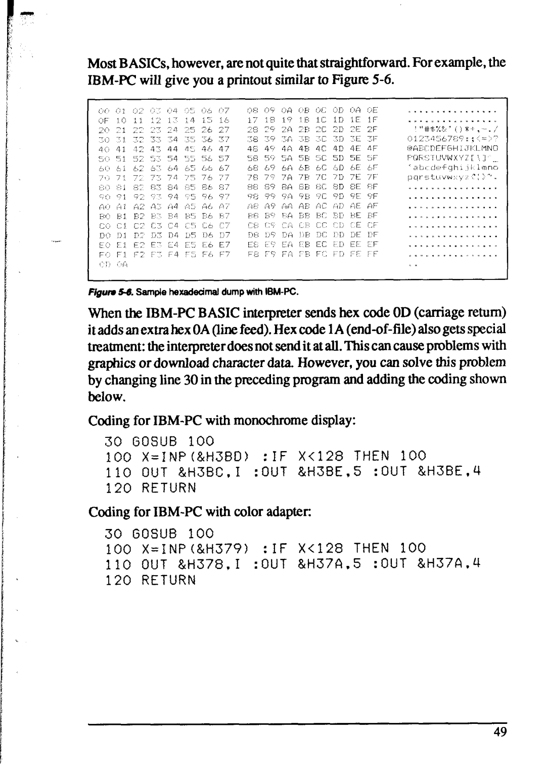 Star Micronics XR-1520, XR-1020 manual Coding for IBM-PC with color adapter 