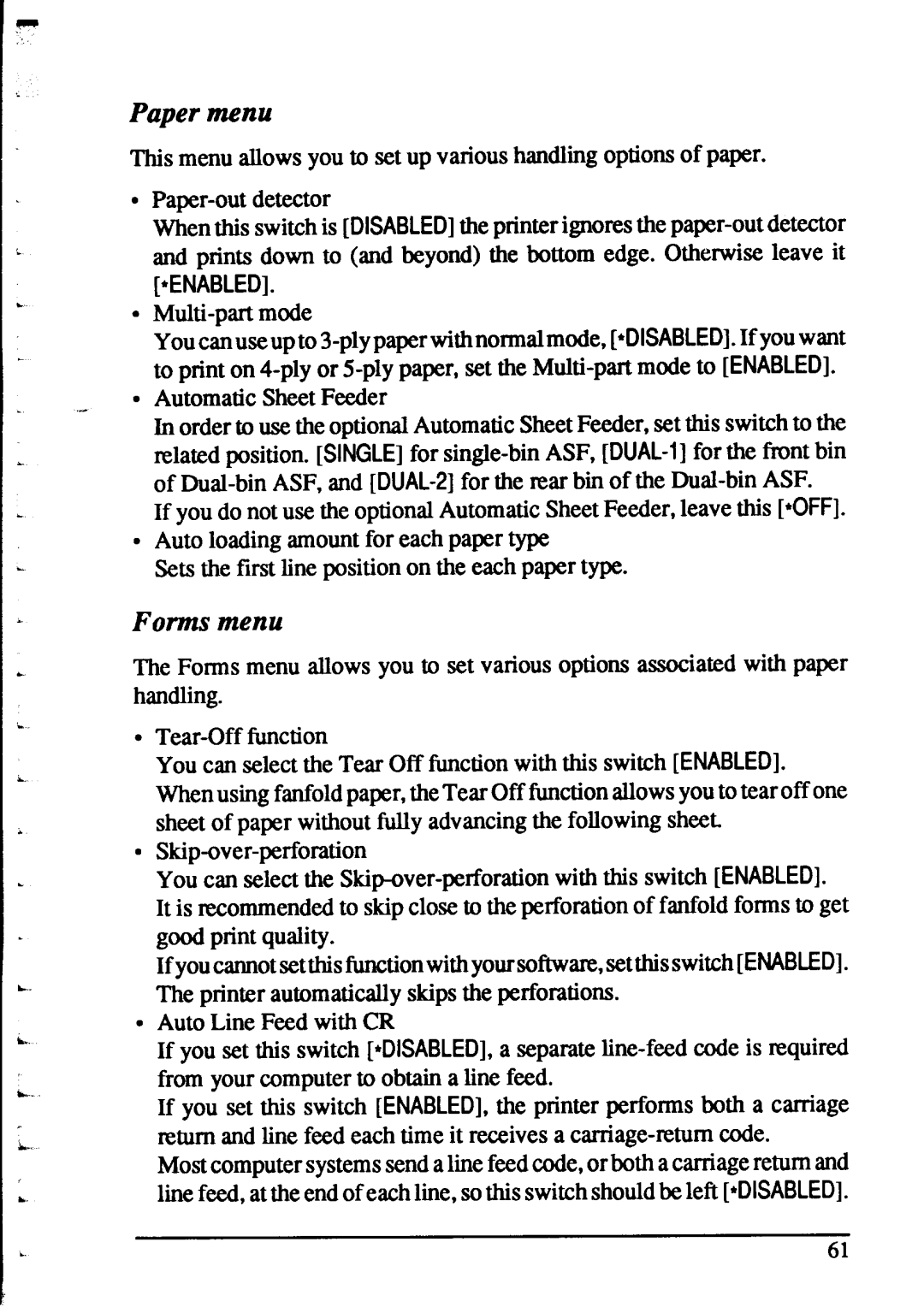 Star Micronics XR-1520, XR-1020 manual Paper menu 