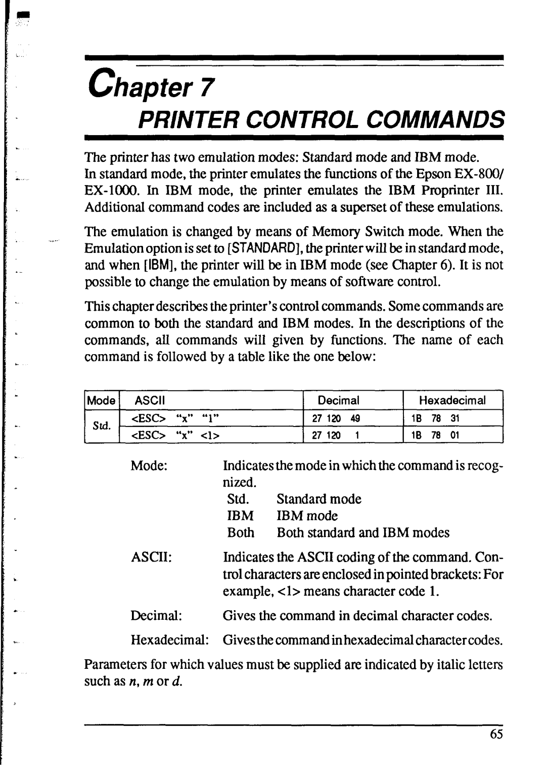 Star Micronics XR-1520, XR-1020 manual Printer Control Commands 