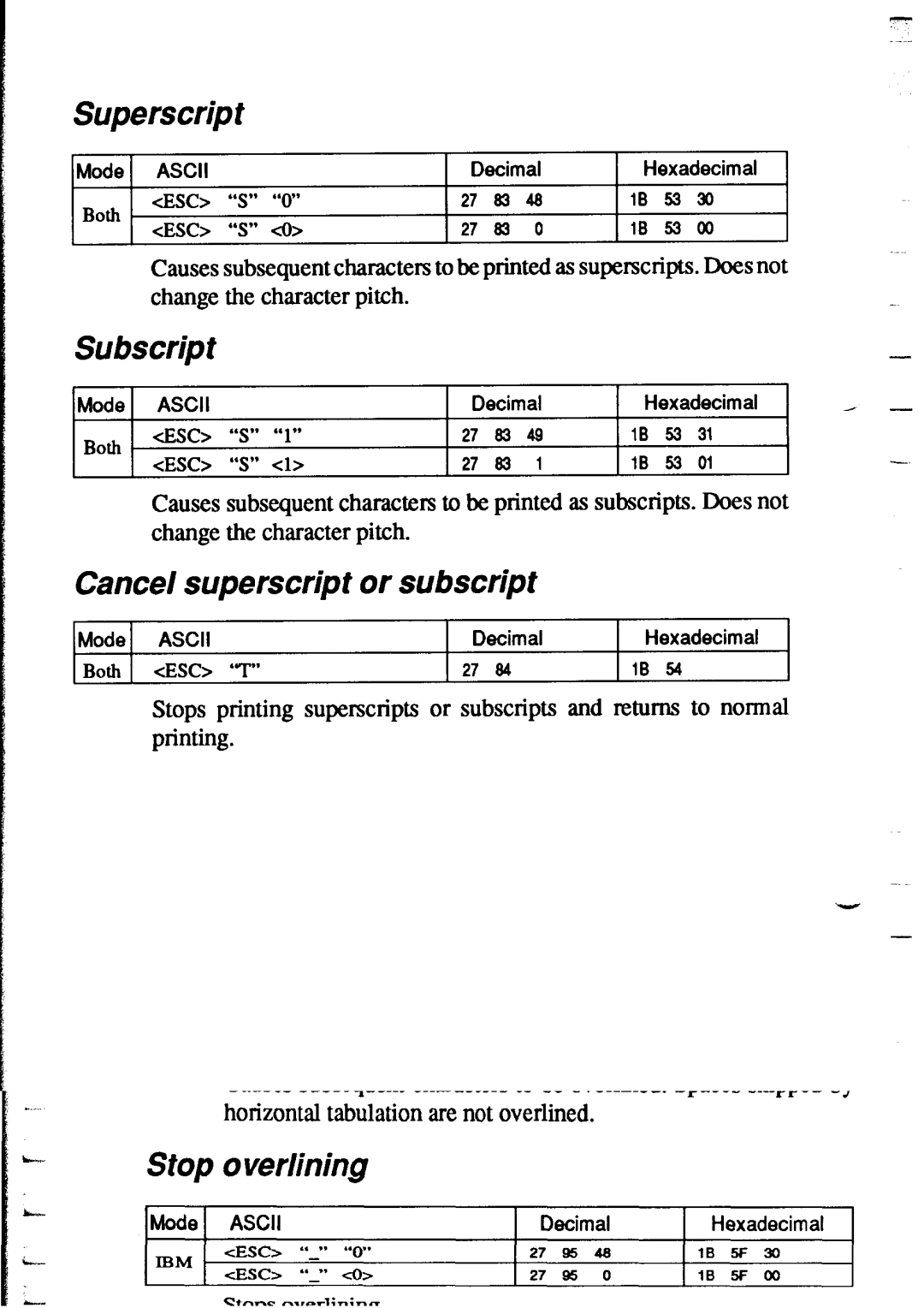 Star Micronics XR-1020, XR-1520 manual Superscript, Subscript, Cancel superscript or subscript 