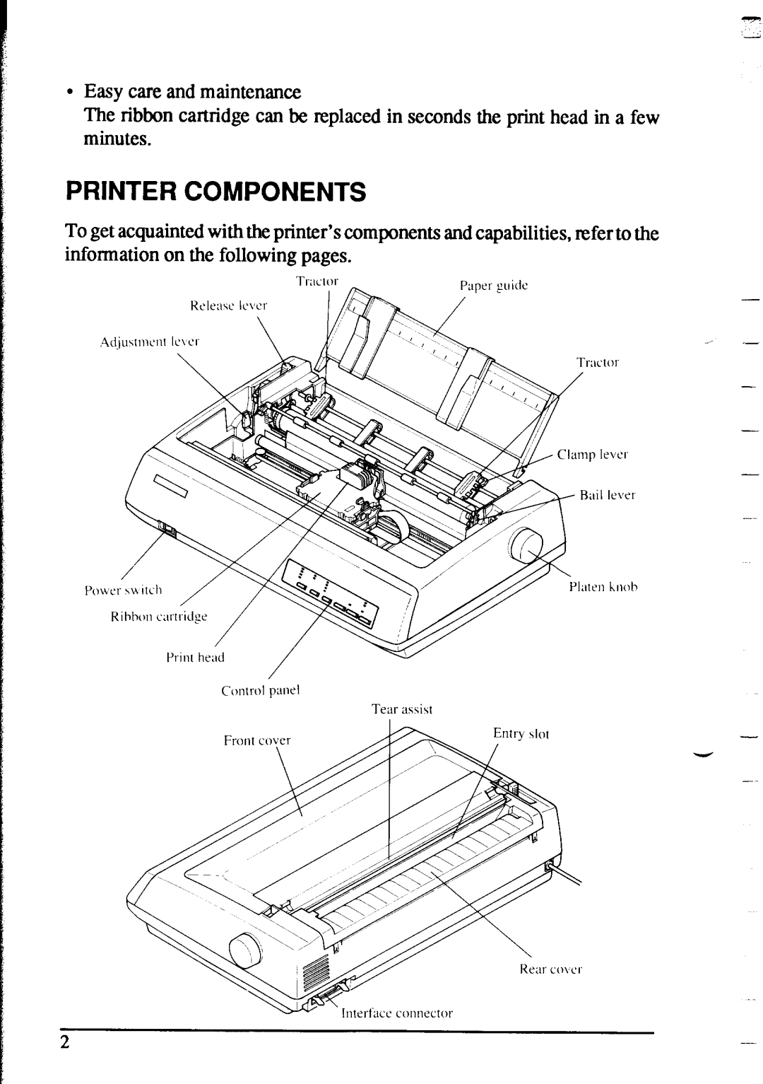 Star Micronics XR-1020, XR-1520 manual Printer Components 