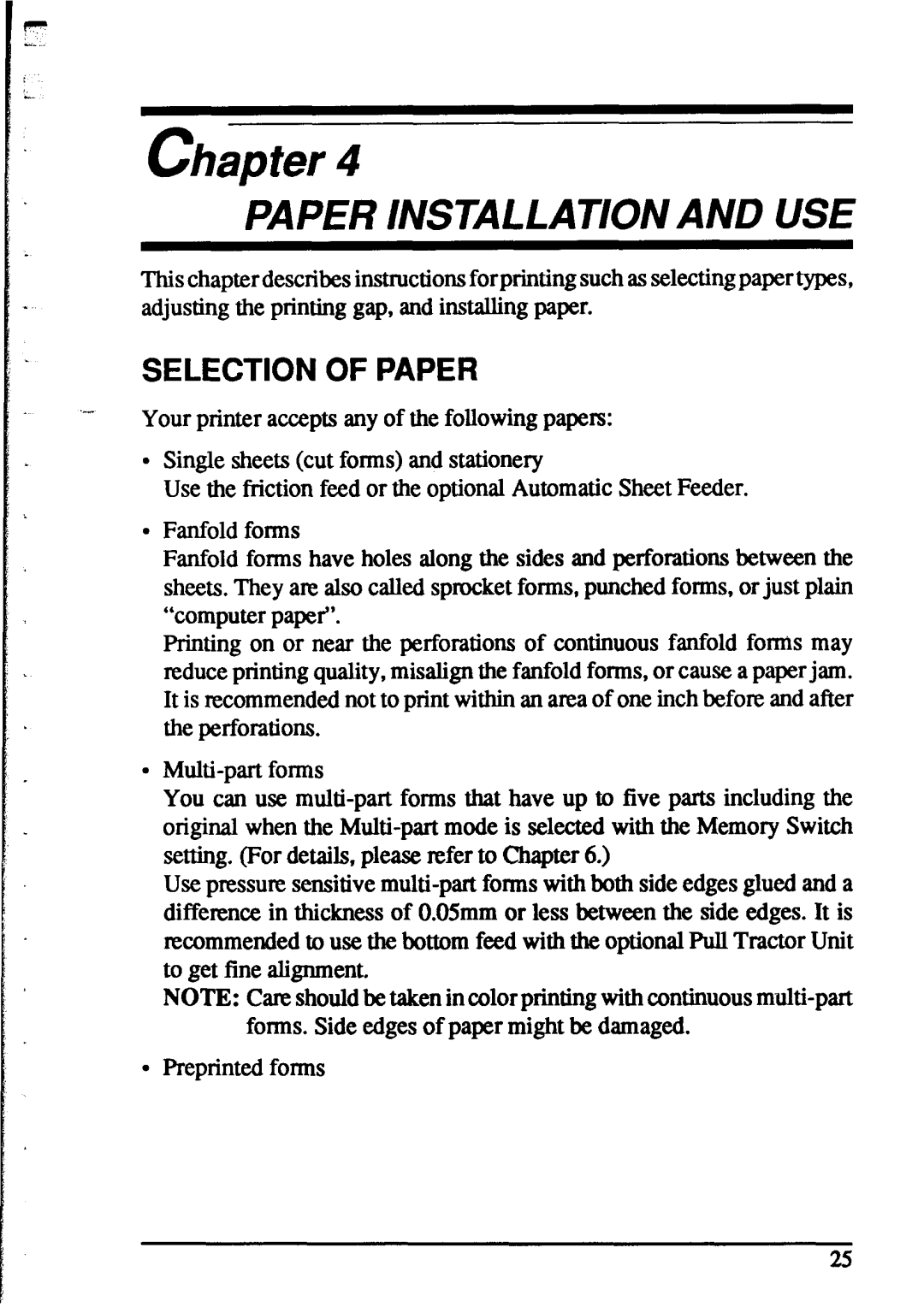 Star Micronics XR-1520, XR-1020 manual Paper Installationand Use, Selection Of Paper, chapter 
