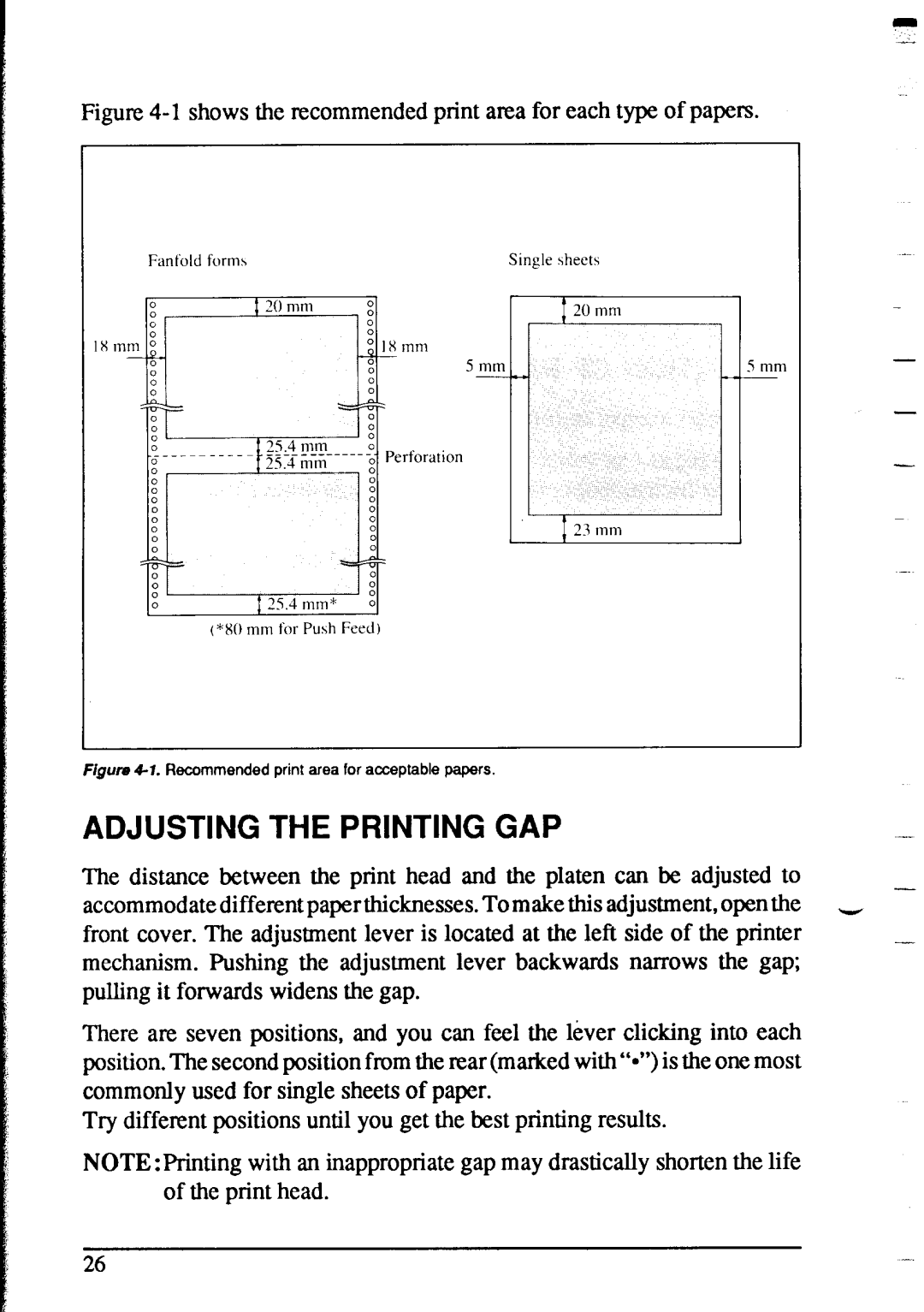 Star Micronics XR-1020, XR-1520 manual Adjusting The Printing Gap 