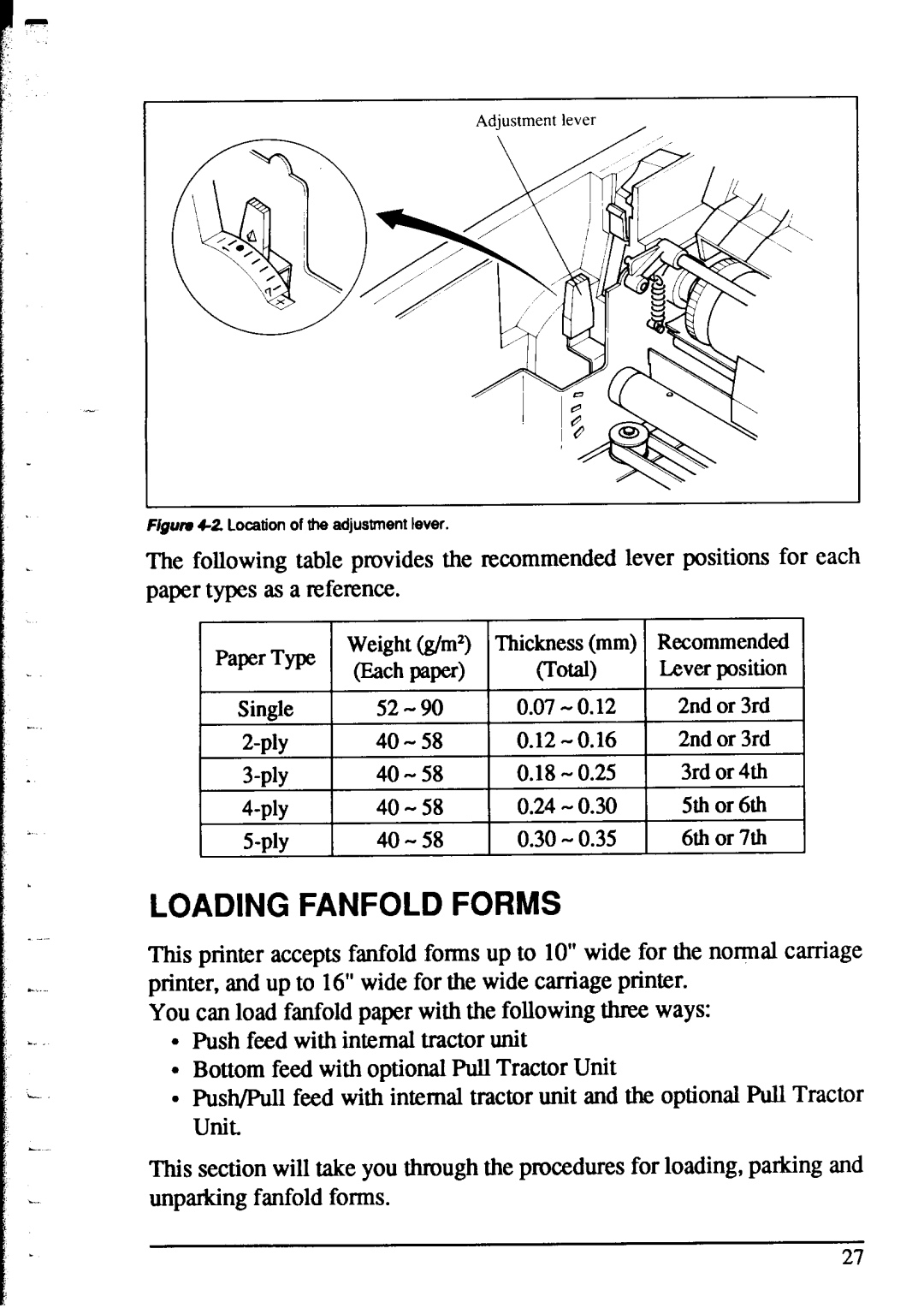 Star Micronics XR-1520, XR-1020 manual Loading Fanfold Forms 