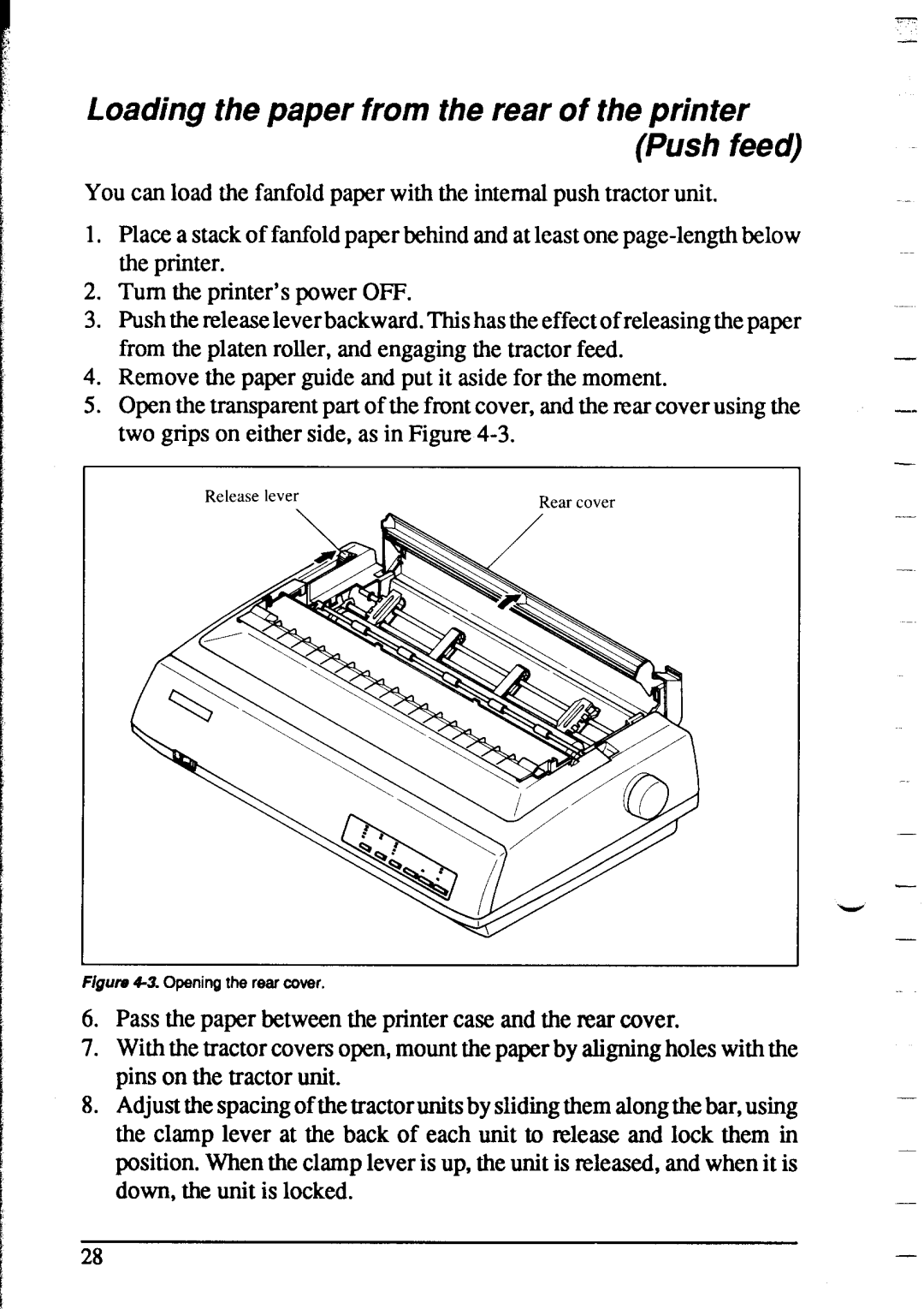 Star Micronics XR-1020, XR-1520 manual Loading the paper from the rear of the printer, Push feed 