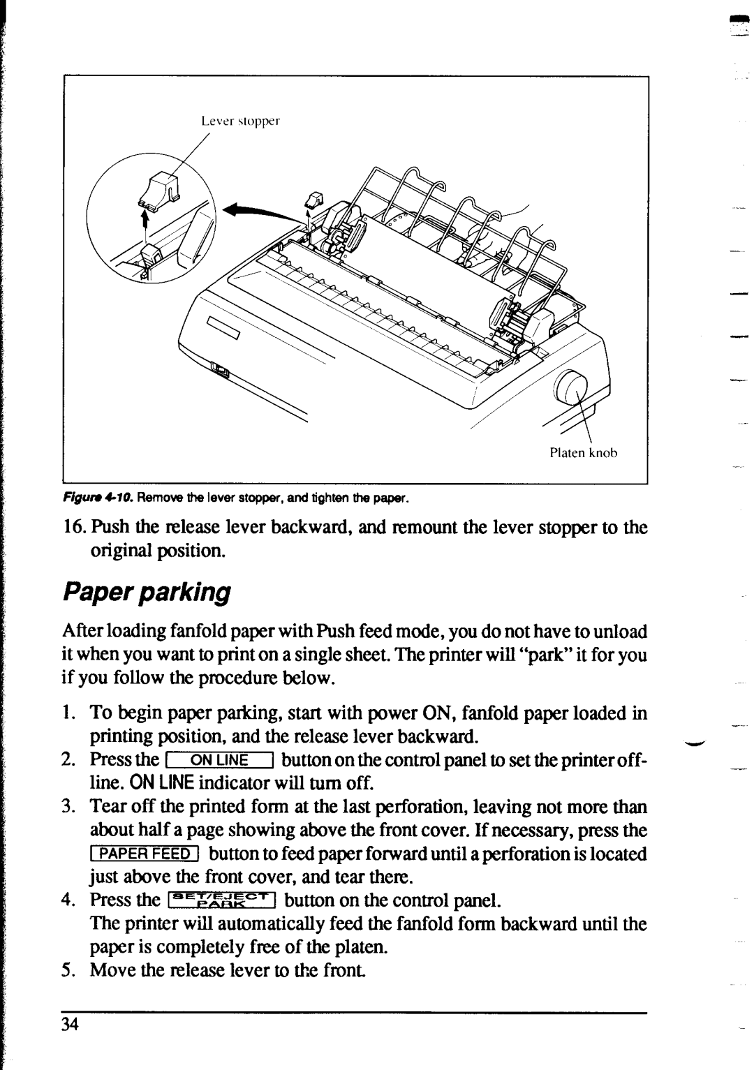 Star Micronics XR-1020, XR-1520 manual Paper parking 
