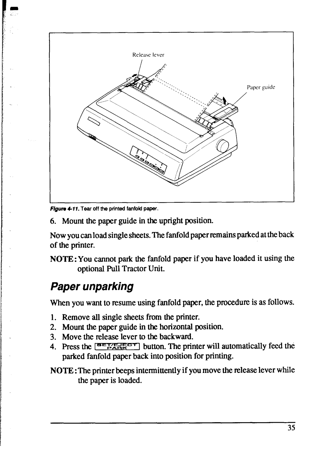 Star Micronics XR-1520, XR-1020 manual Paper unparking 
