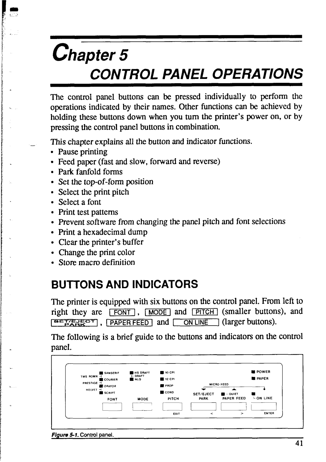 Star Micronics XR-1520, XR-1020 manual Chapter, Control Panel Operations, Buttons And Indicators 