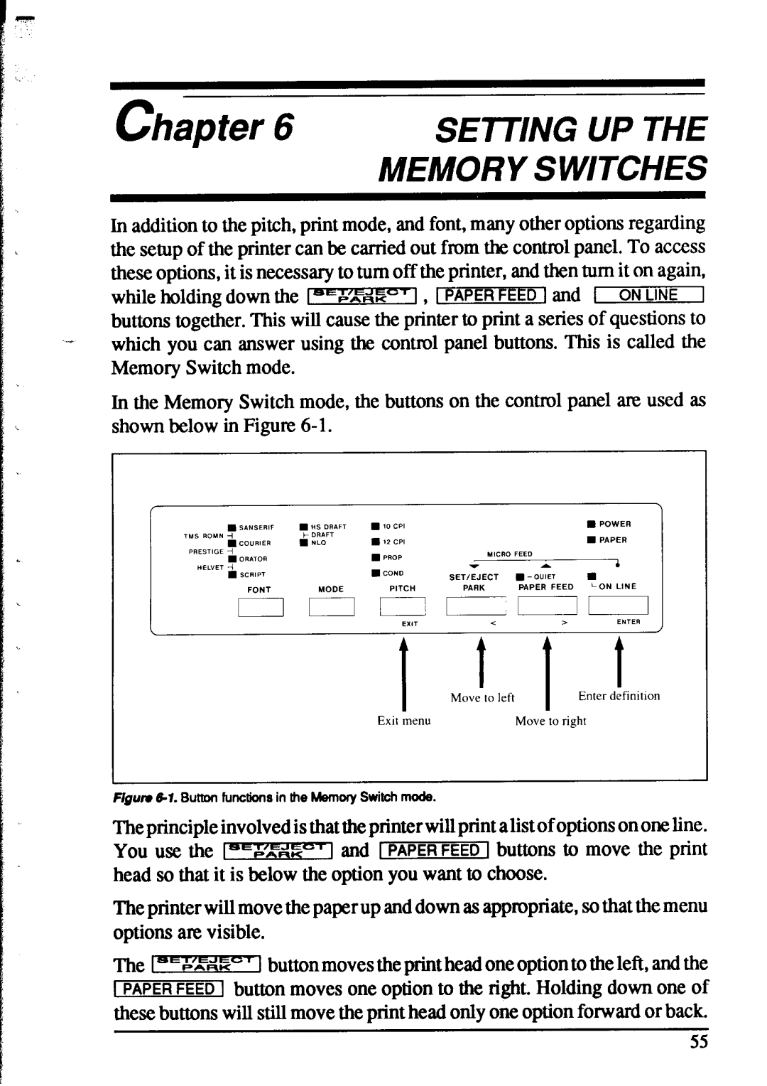 Star Micronics XR-1520, XR-1020 manual chapter, Setting Up The, Memory Switches 
