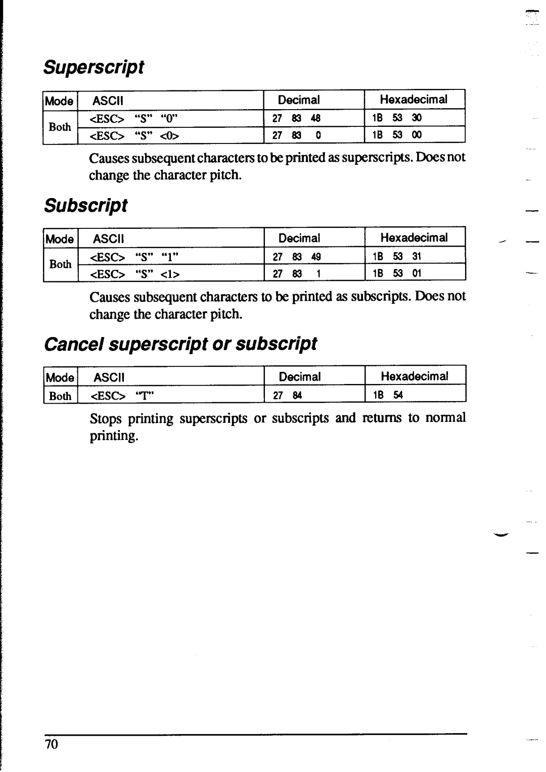 Star Micronics XR-1020, XR-1520 manual Superscript, Subscript, Cancel superscript or subscript, cEsc, Both 