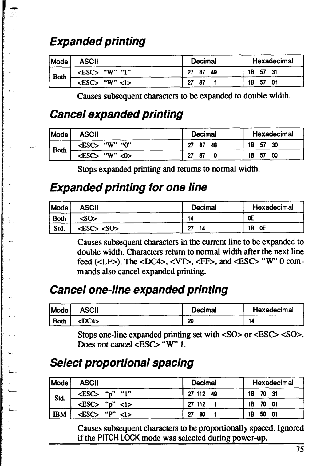 Star Micronics XR-1520 Cancel expanded printing, Expanded printing for one line, Cancel one-line expanded printing 