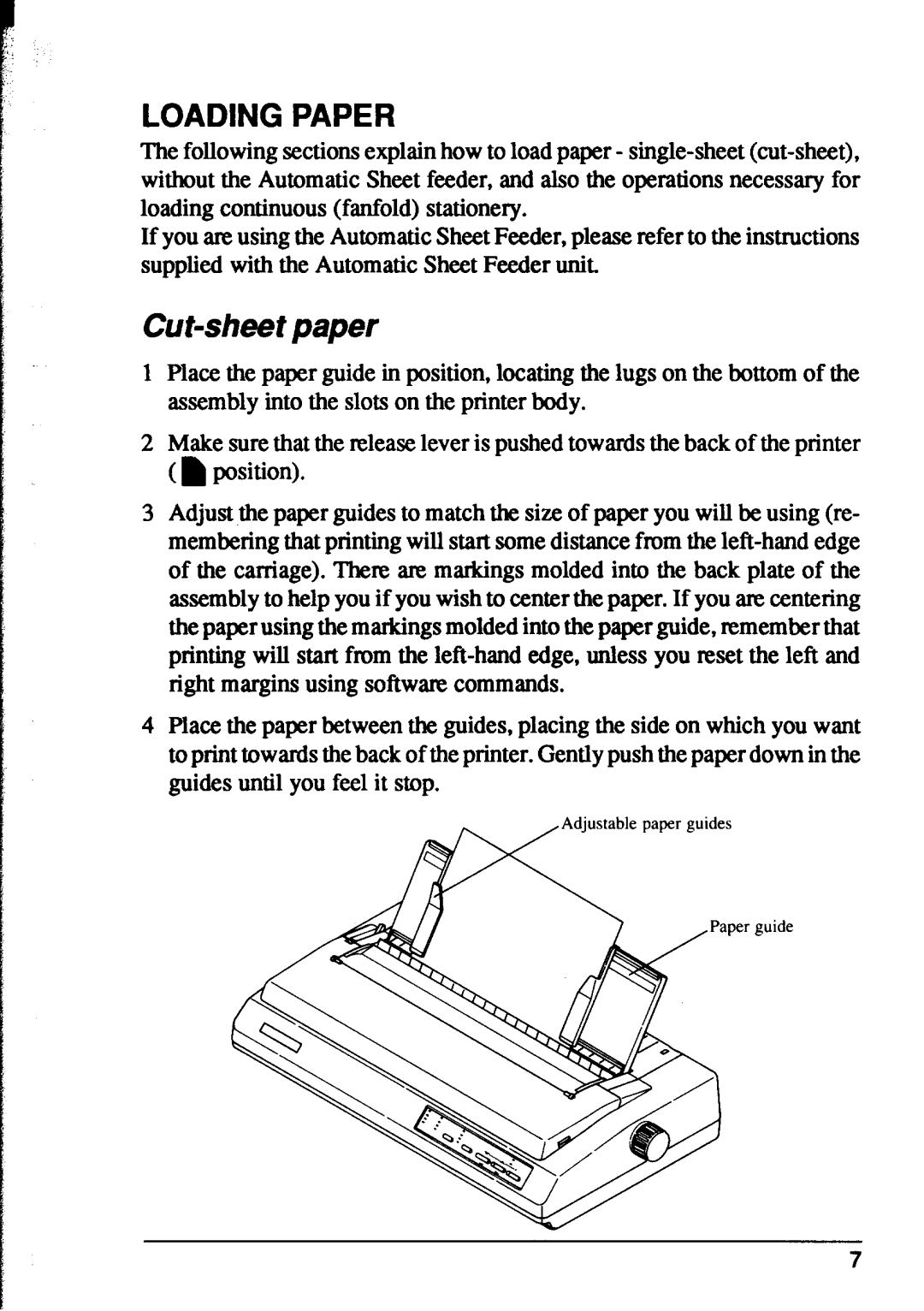Star Micronics XR-1000, XR-1500 user manual Loading Paper, Cut-sheet paper 