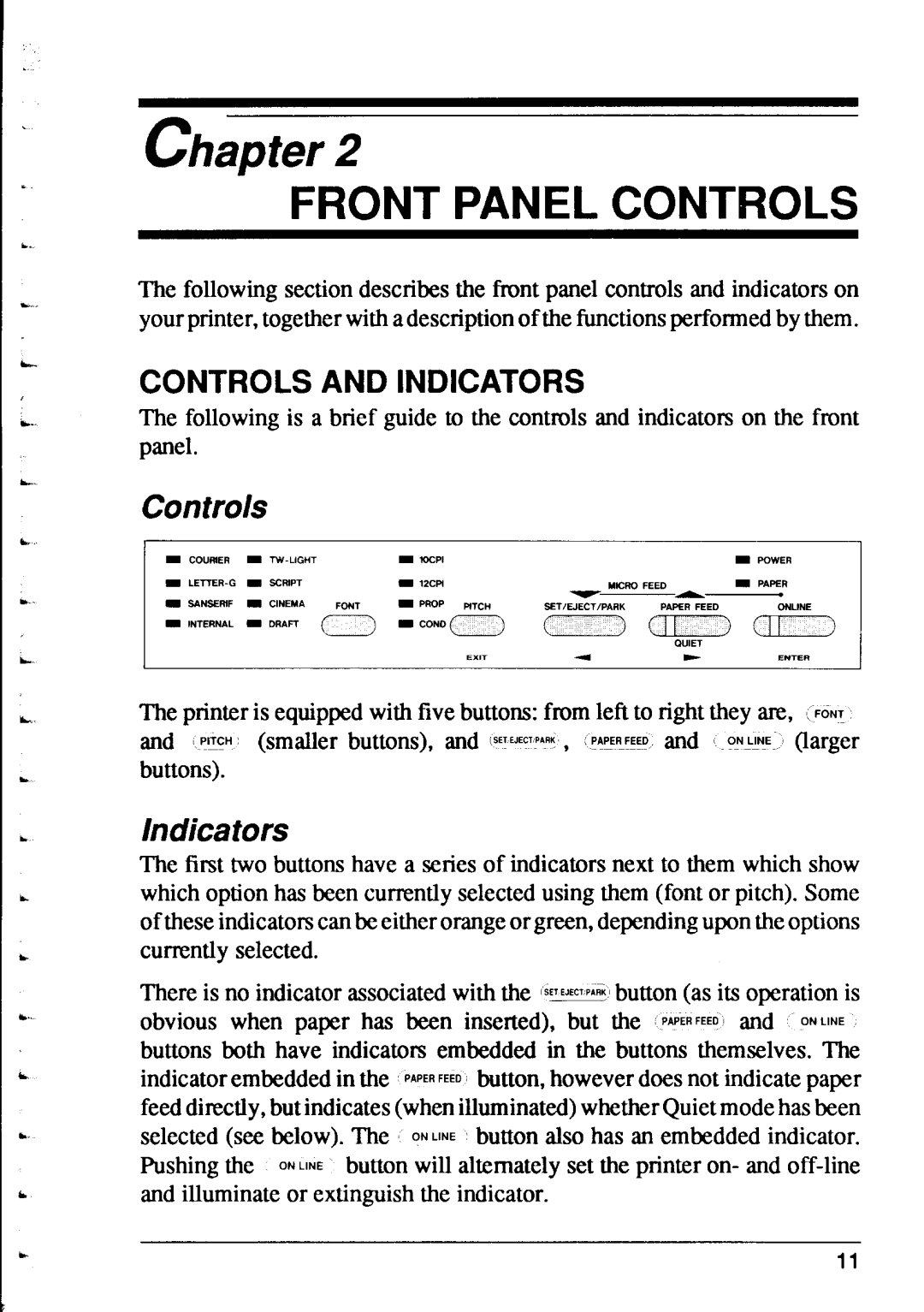 Star Micronics XR-1000, XR-1500 user manual Chapter, Front Panel Controls, Controls And Indicators 