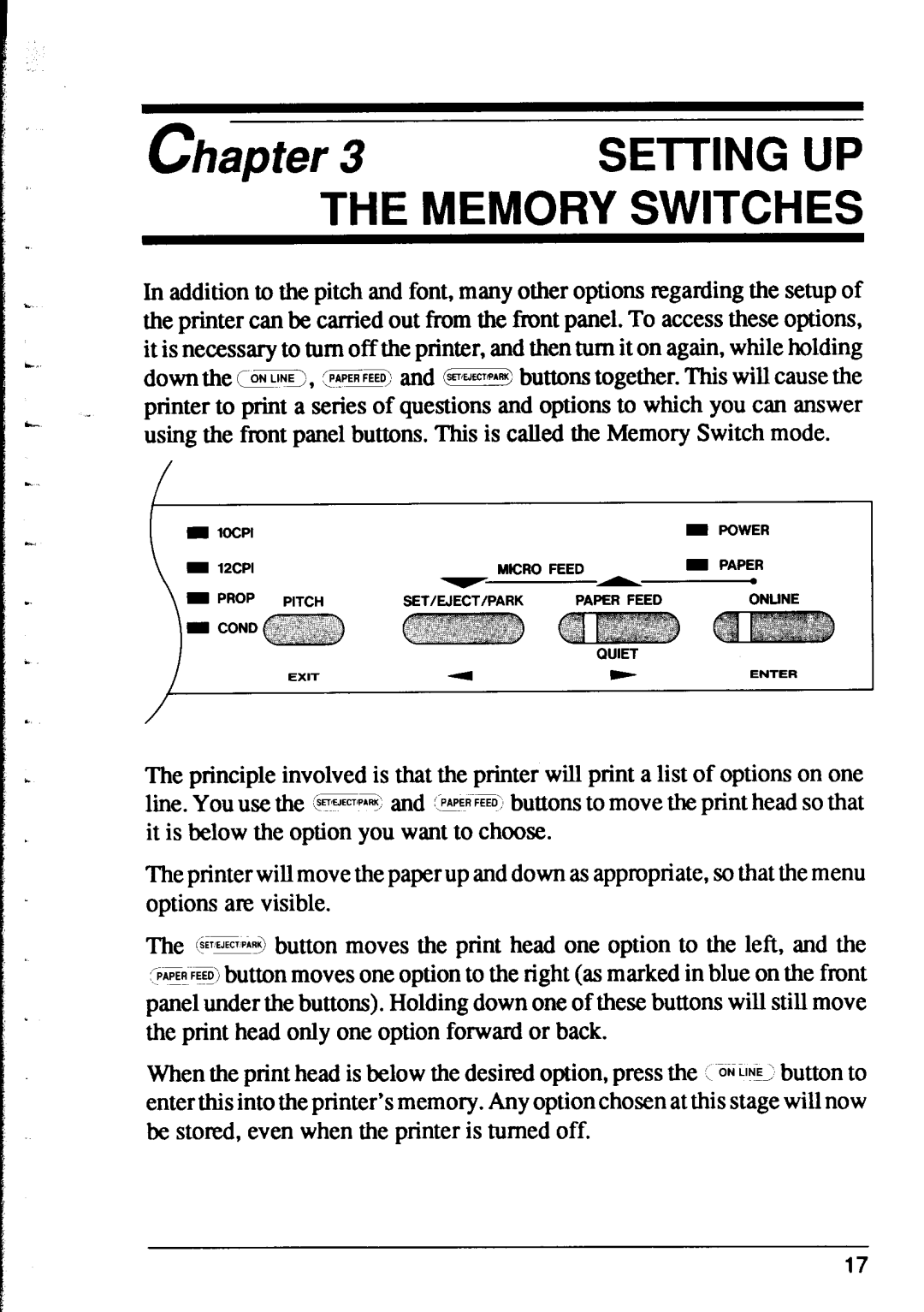 Star Micronics XR-1000, XR-1500 user manual Setting Up The Memory Switches 