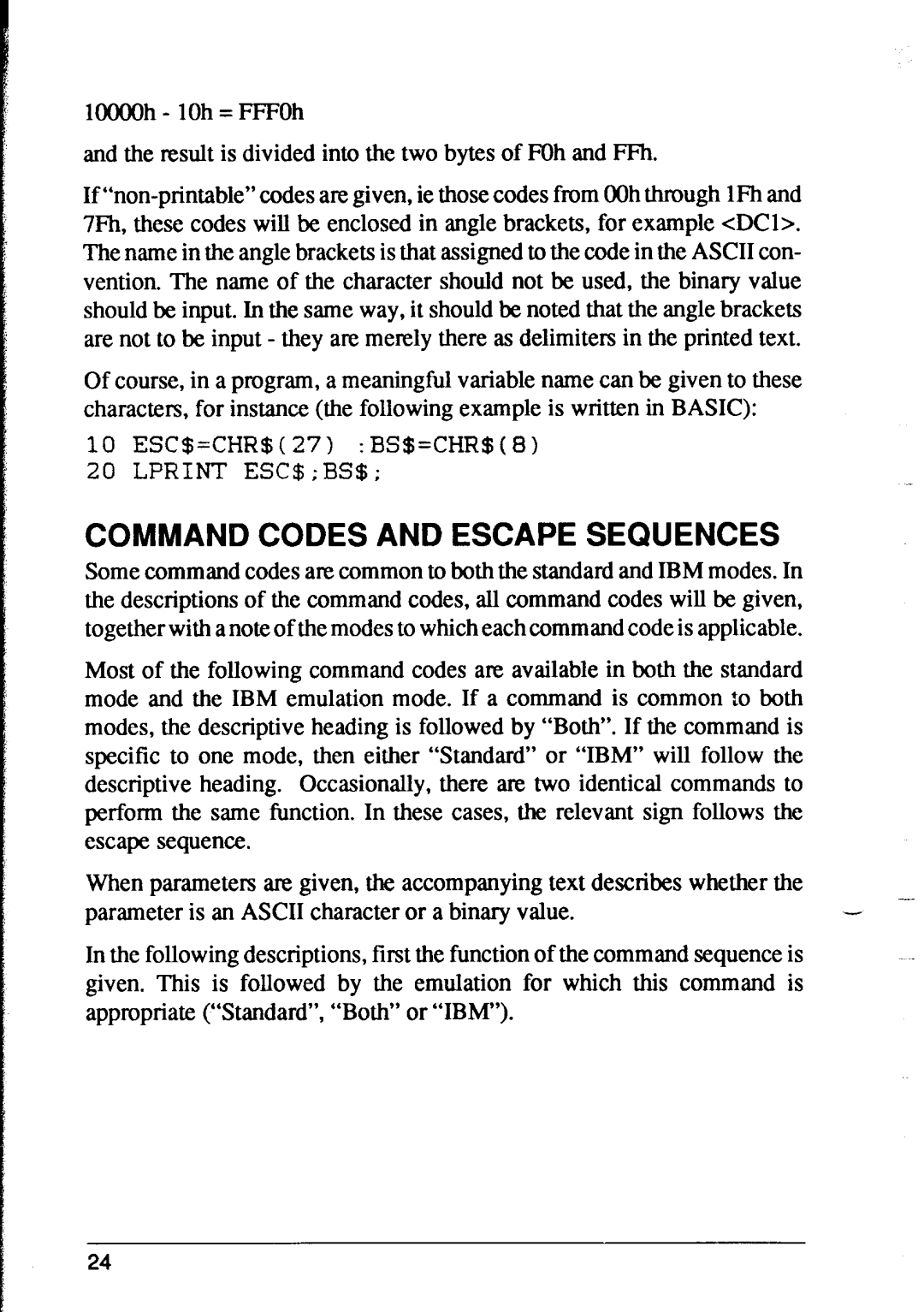 Star Micronics XR-1500, XR-1000 user manual Command Codes And Escape Sequences 