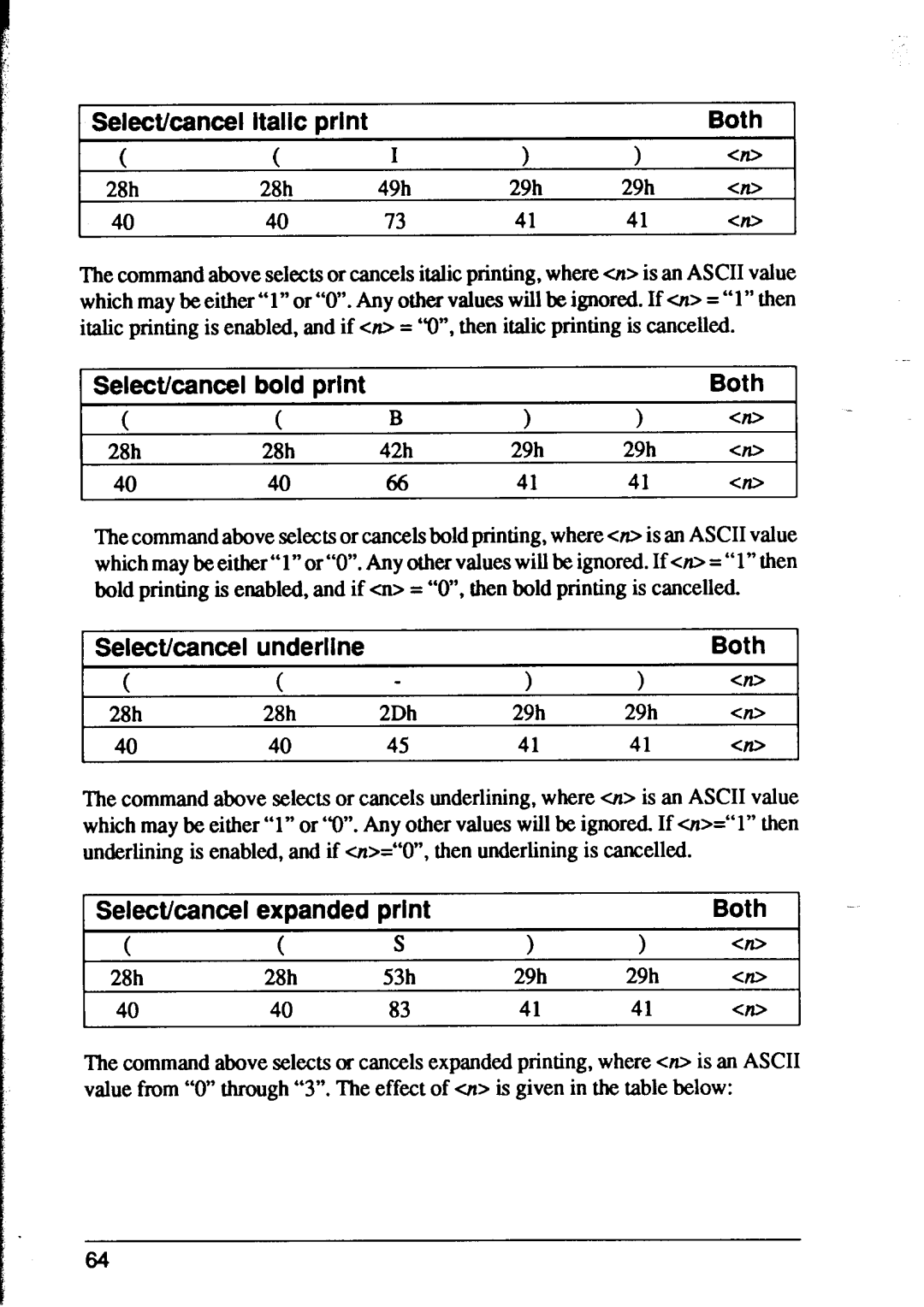 Star Micronics XR-1500, XR-1000 user manual Italic print, bold prlnt, Both, Select/cancel, underline, expanded 