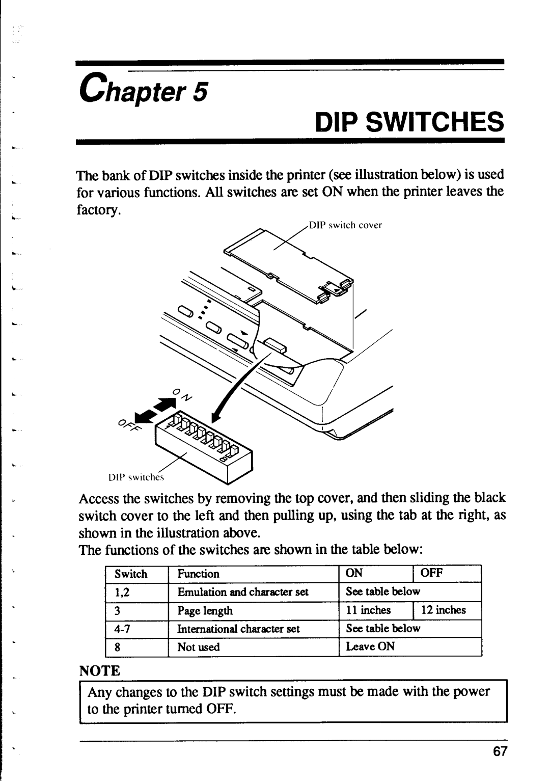Star Micronics XR-1000, XR-1500 user manual Chapter, Dip Switches 