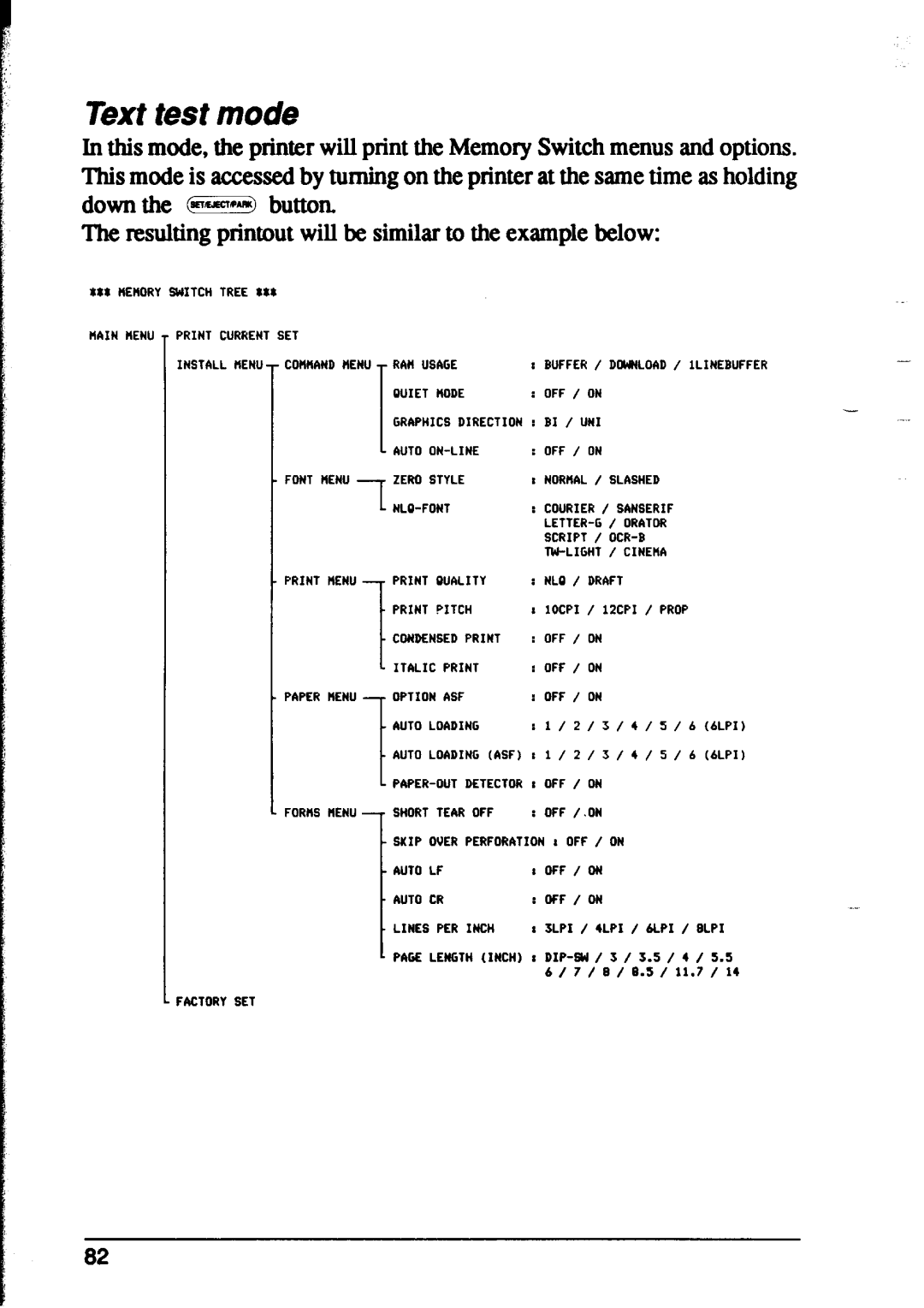 Star Micronics XR-1500, XR-1000 Text test mode, The resulting printout will be similar to the example below, 1OCPI 