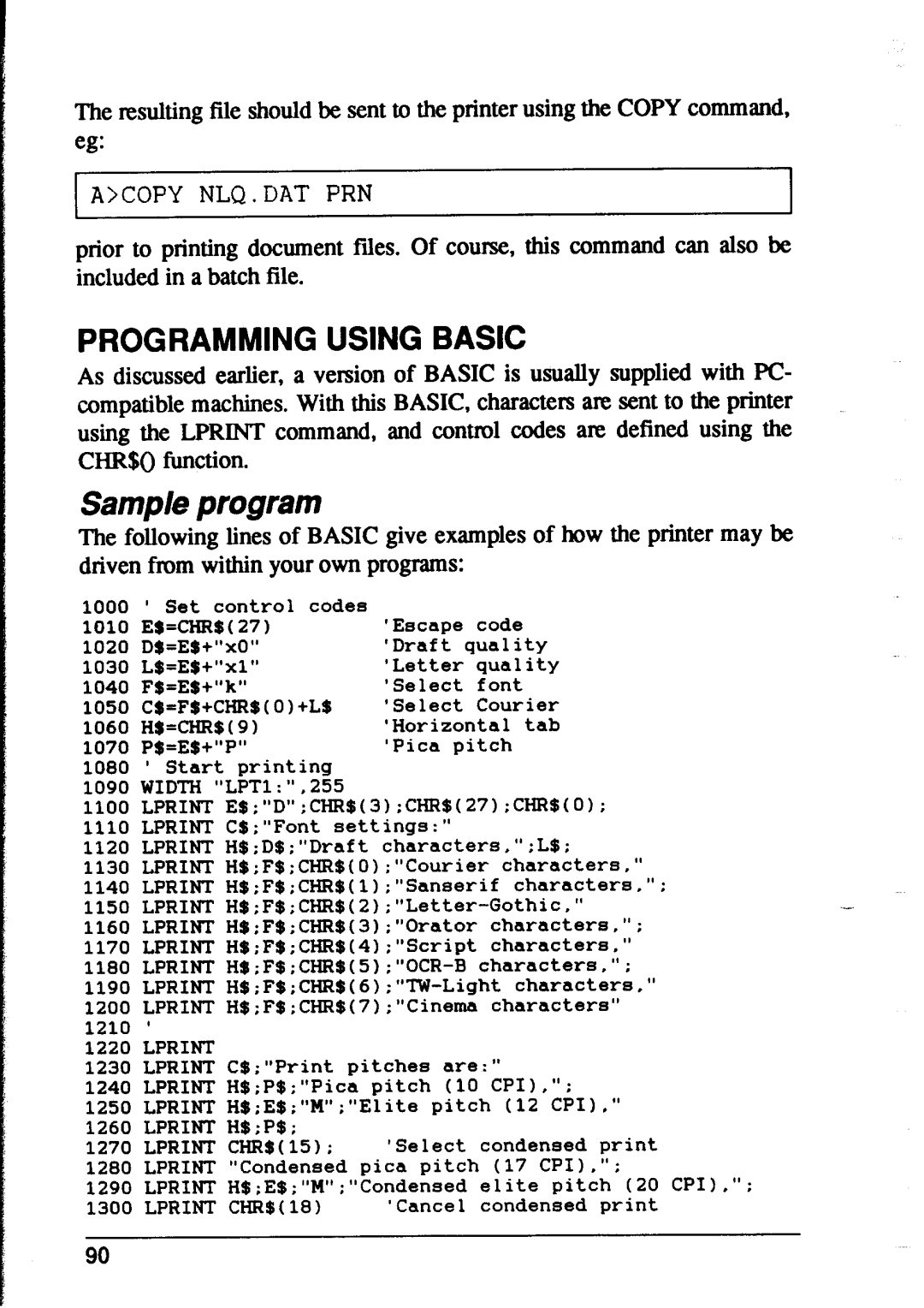 Star Micronics XR-1500, XR-1000 user manual Programming Using Basic, Sample program 
