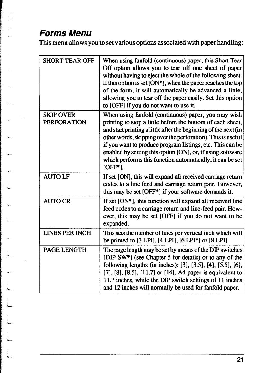 Star Micronics XR-1000, XR-1500 user manual Forms Menu 