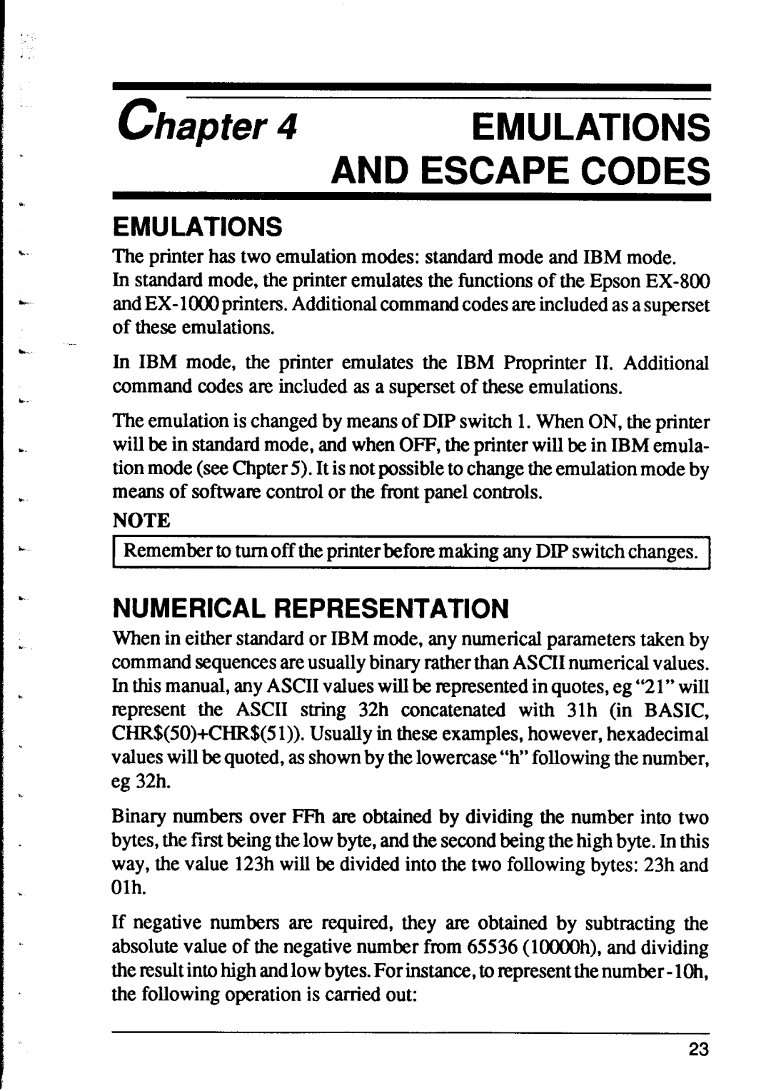 Star Micronics XR-1000, XR-1500 user manual Emulations, Numerical Representation 