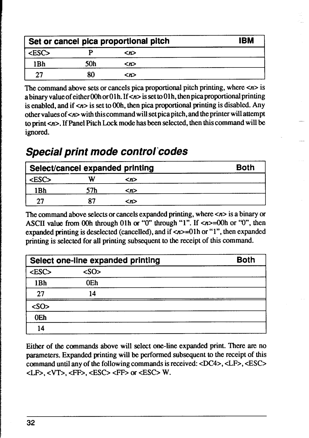 Star Micronics XR-1500, XR-1000 user manual Special print mode control’codes, 1Set or cancel pica proportional pitch, CEsc 