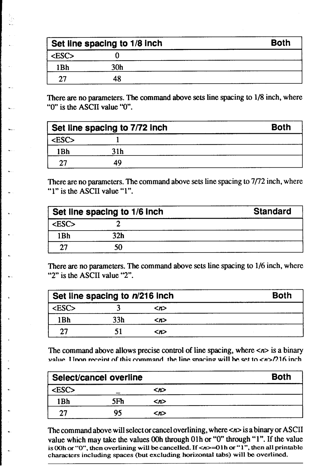 Star Micronics XR-1000, XR-1500 user manual Set line spacing to l/8 inch Both, Set line spacing to 7/72 inch 