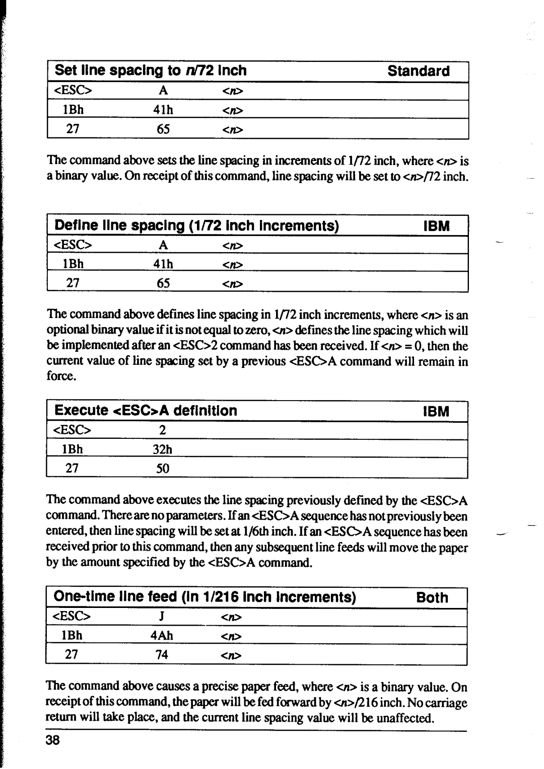 Star Micronics XR-1500 Set line spacing to W72 inch, 1Define line spacing l/72 inch increments, Execute ES&A definition 